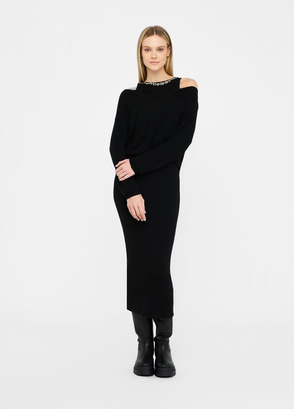 Liu •jo Midi Dress With Cut-out Shoulder Details In Black