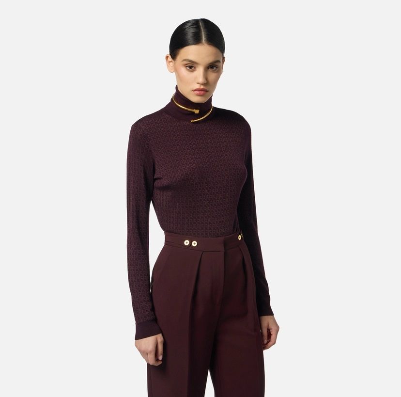 Elisabetta Franchi Draped Button Cupro Top In Burgundy
