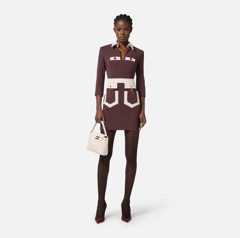 Elisabetta Franchi Colour-block Crepe Dress In Pink