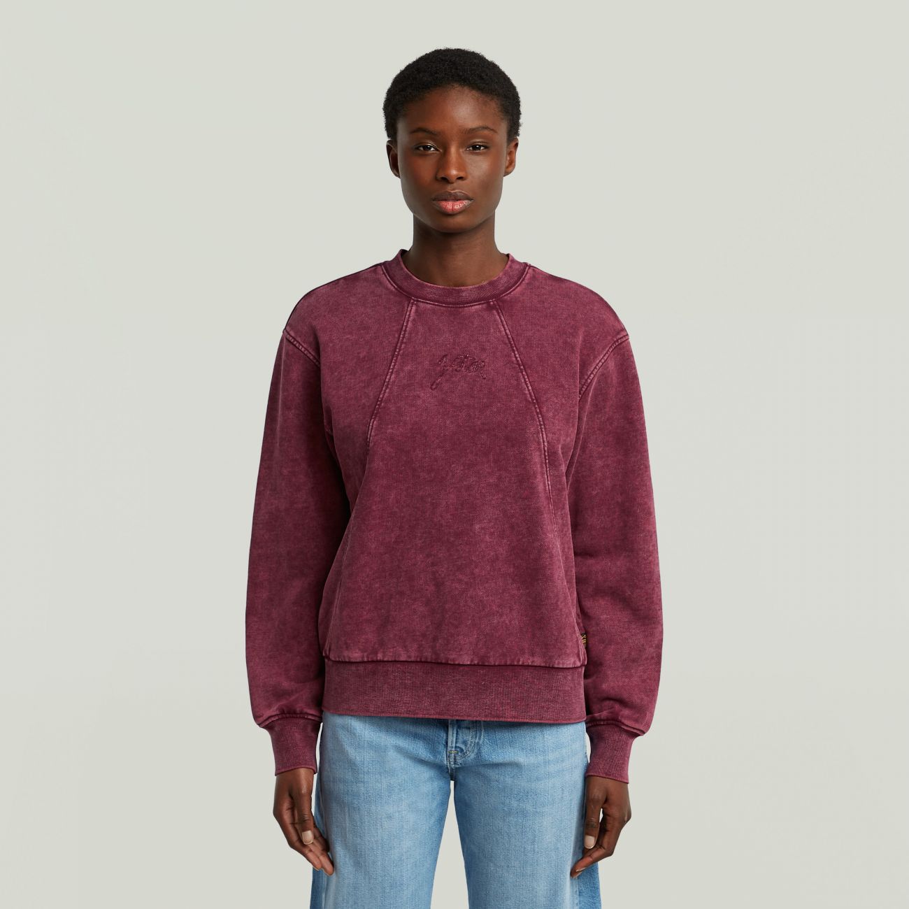 G-star Women's Sweatshirt  D27173-d969 Washed Online Script H732 Maroon Smokey In Pink