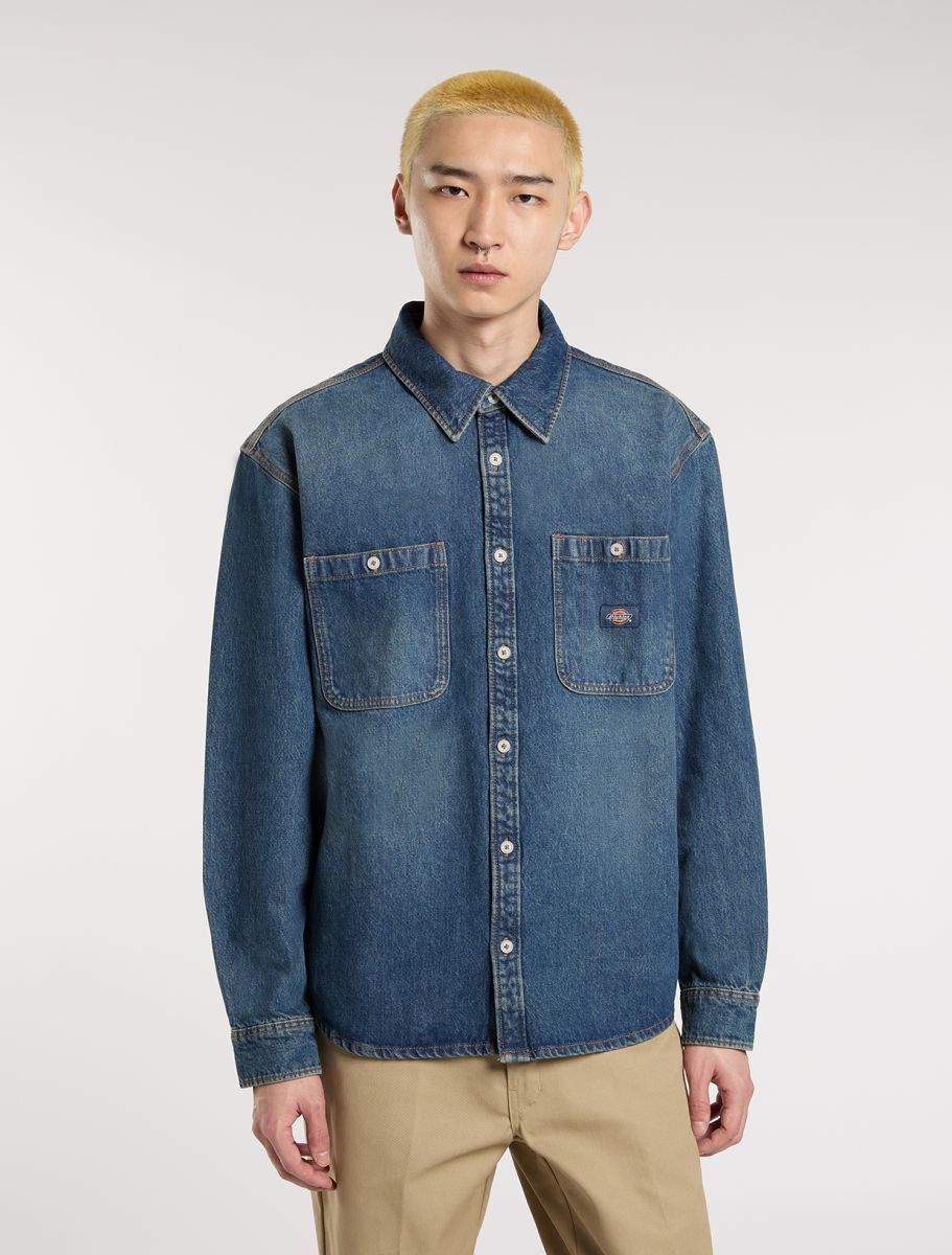 Dickies Shirts Man  Mechanic Dnm Shirt - Dk0a87px L231 Khaki Dyed Blue In Blue