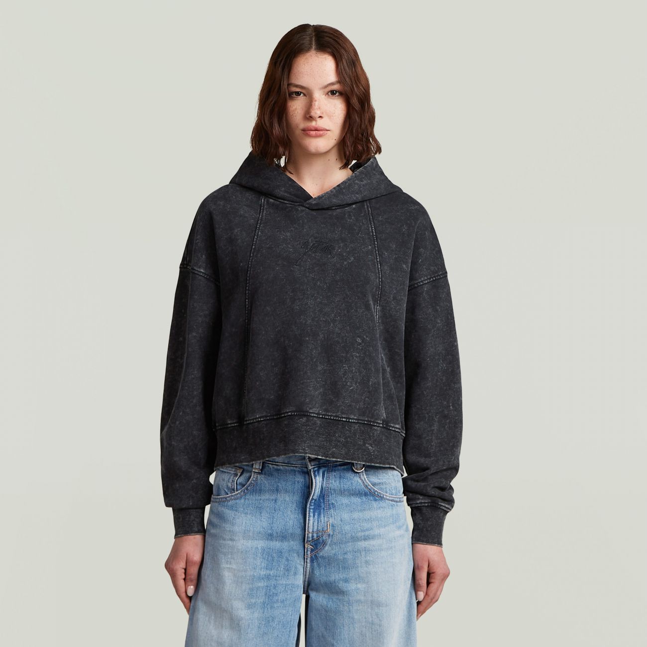 G-star Women's Sweatshirt D27726 D969 Washed Online Script Hdd H590 Dk Black Smokey In Black