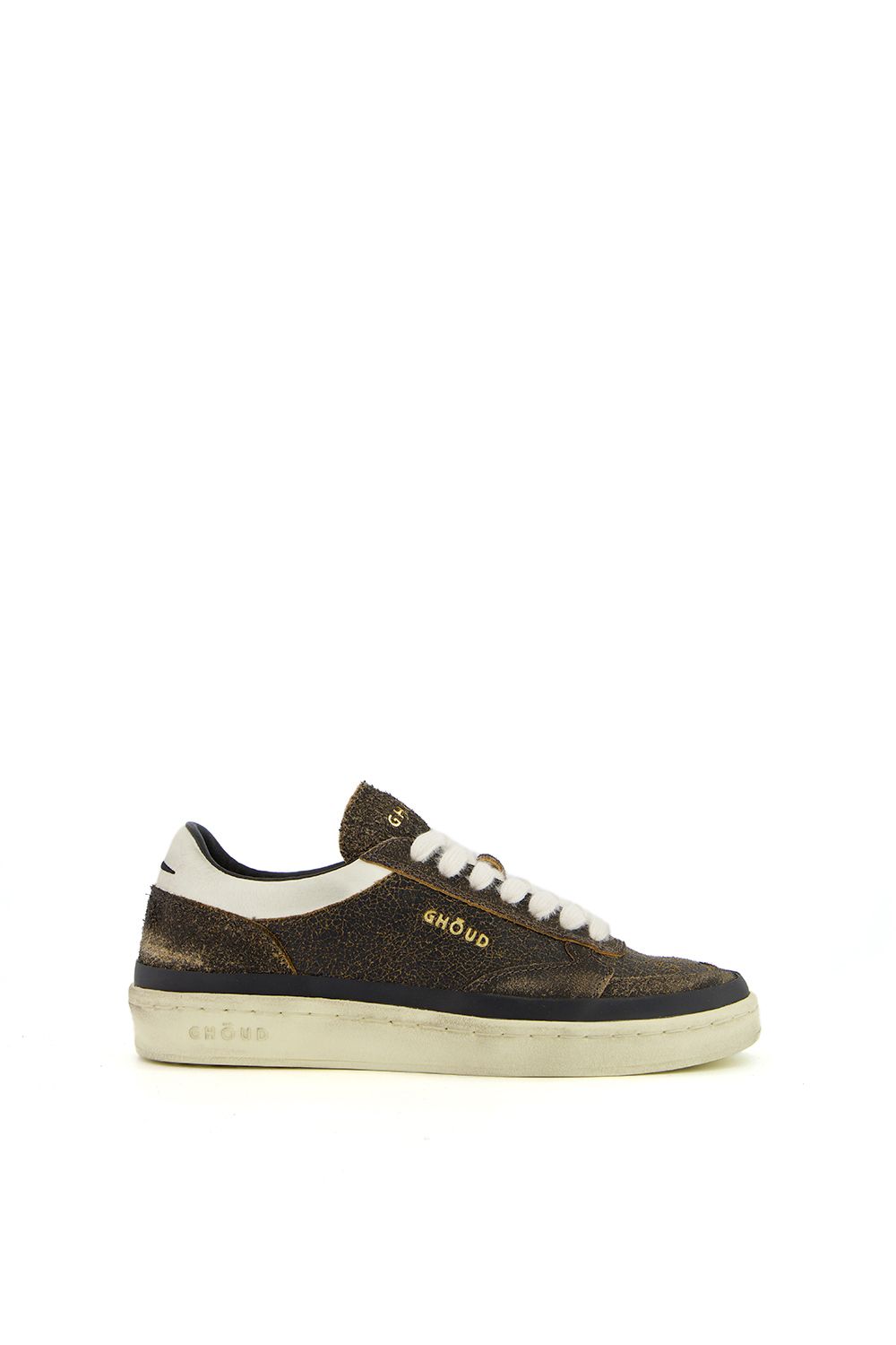Ghoud Textured Black Leather Low-top Sneakers In Brown