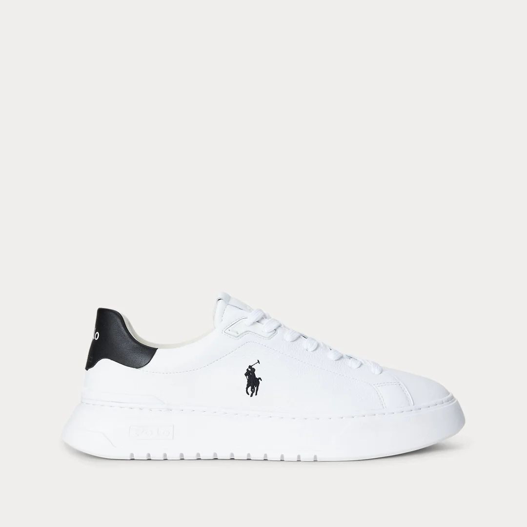 Polo Ralph Lauren White And Blue Leather Sneaker With Logo In White