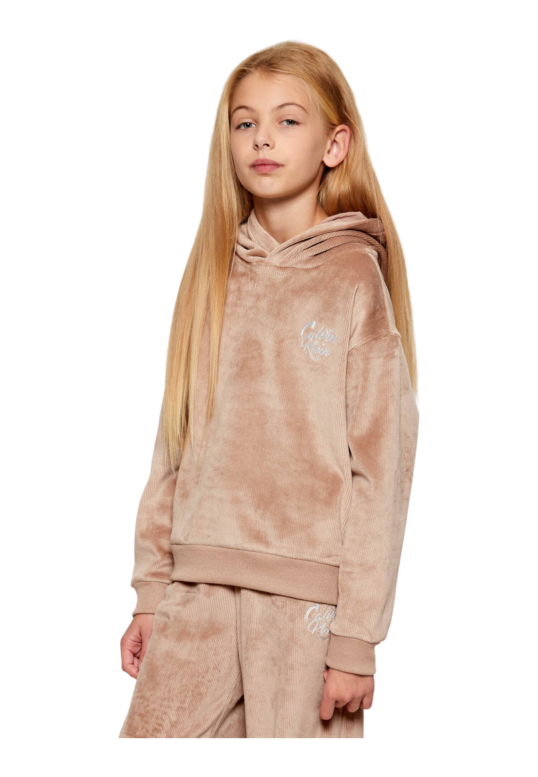 Complete sports set in velvet rib Bambina Calvin Klein