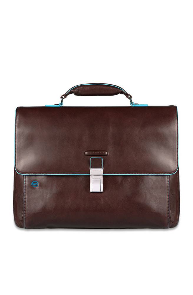 Sac Piquadro Dossier en cuir brun carre bleu CA3111B2-MO