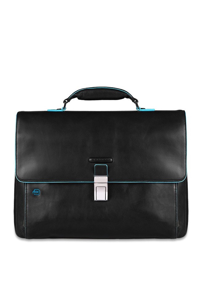 Sac Piquadro Dossier en cuir noir carre bleu - CA3111B2-N