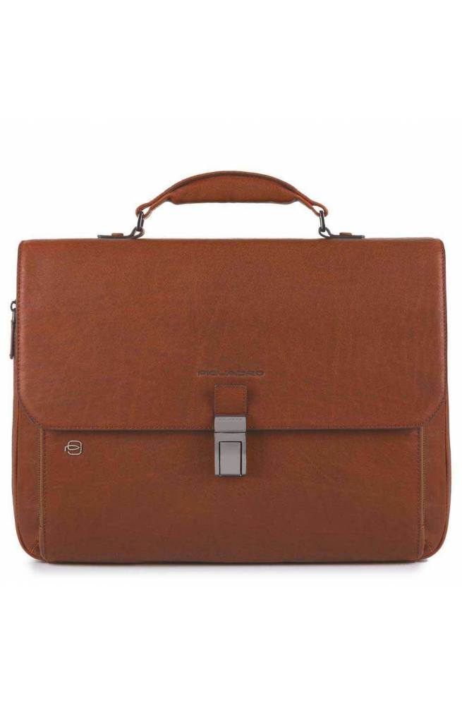 Sac Piquadro Dossier en cuir brun carre noir - CA3111B3-CU