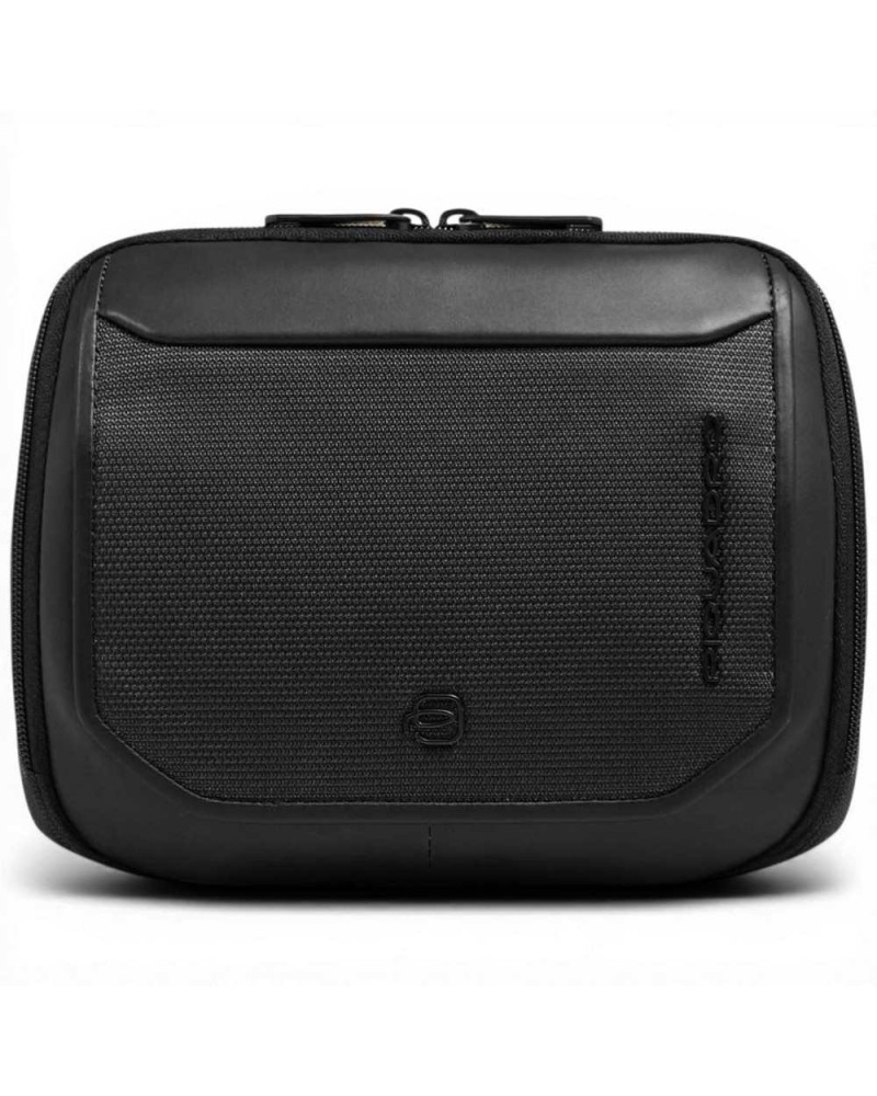 Piquadro Borsello S143 Unisex Cuir noir et tissu horizontal