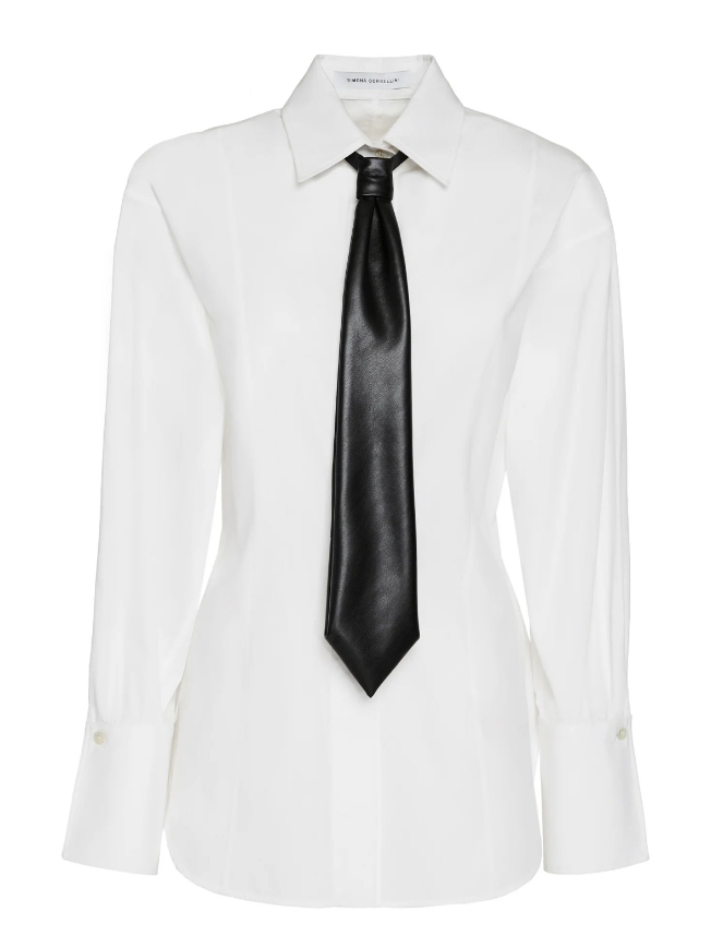 Camisa delgada en popeline con corbata en cuero vegano Simona Corsellini