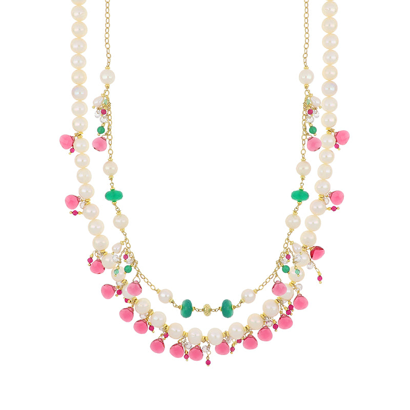 Round neck with river pearls and colorful stones Woman Nivy Syria CARP0841-G