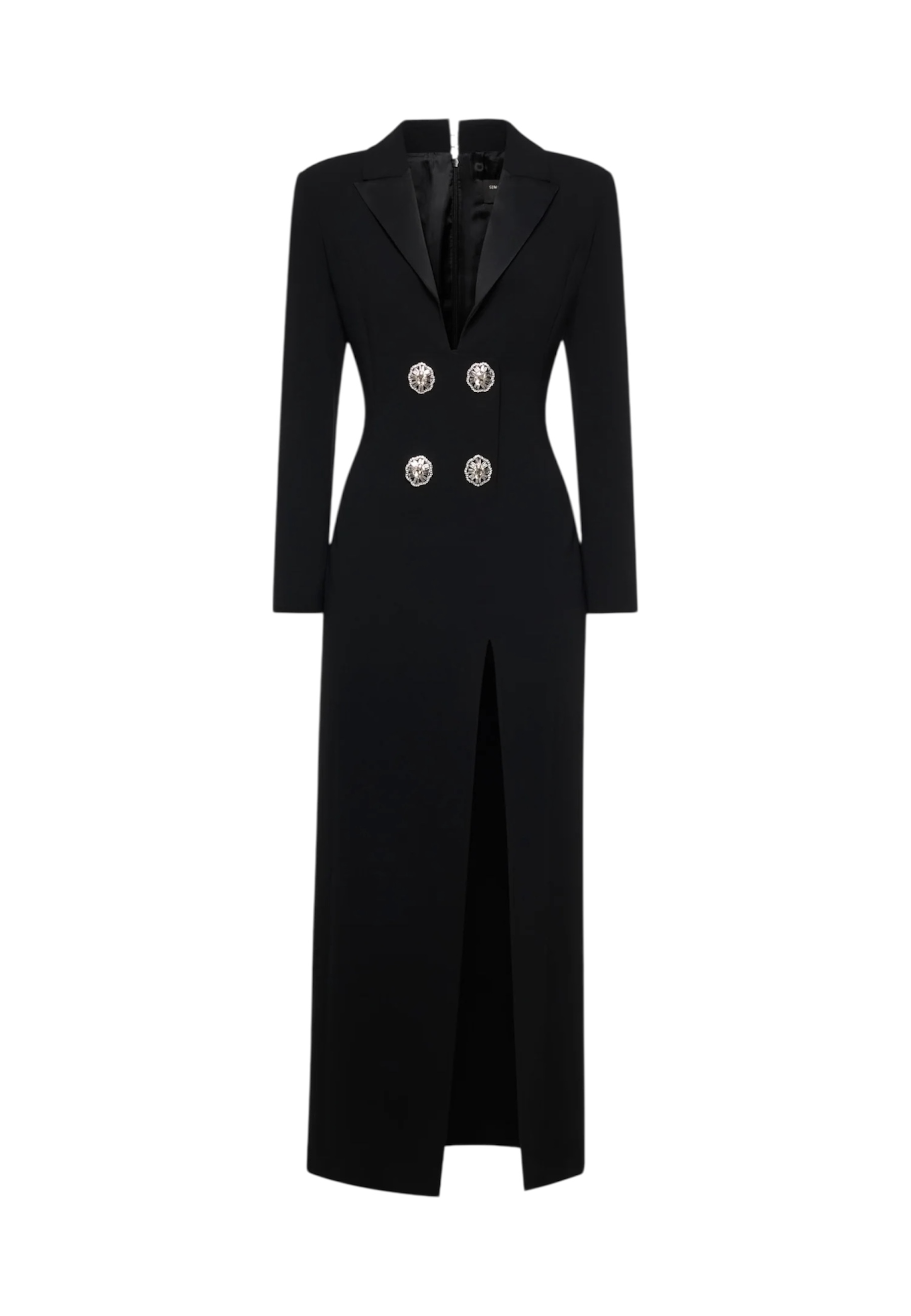 Simona Corsellini Women's Long Dress With Slit  With Jewel Buttons In Black