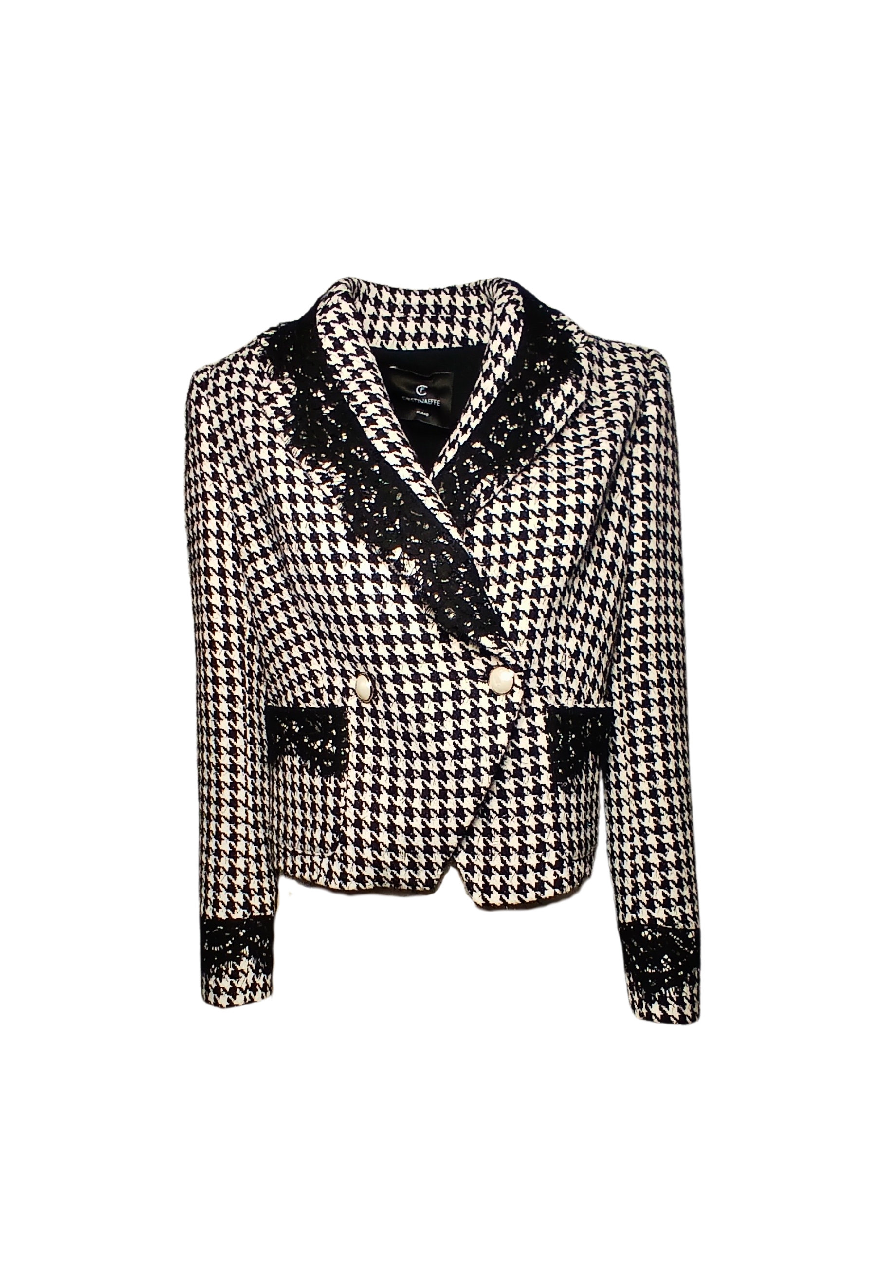 Women's Jacket Cristina Effe Double chest jacket with lance rever, in and pied-de-poule pattern, finished with details in lace