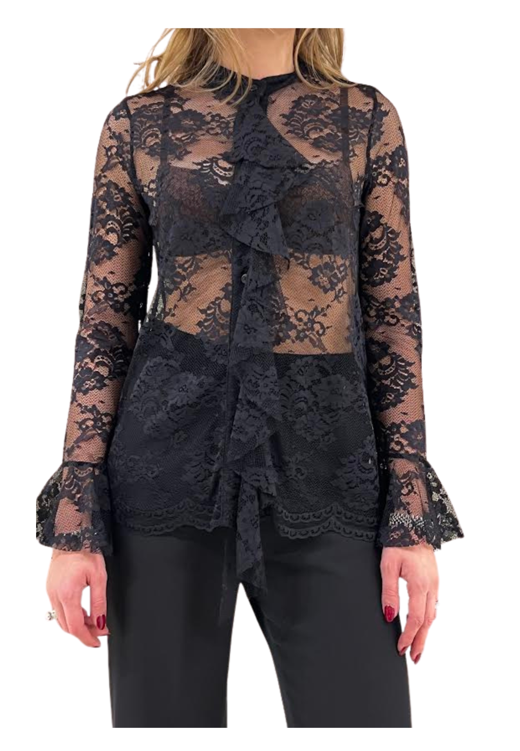 Dixie Shirt Woman Rouches In Lace In Black