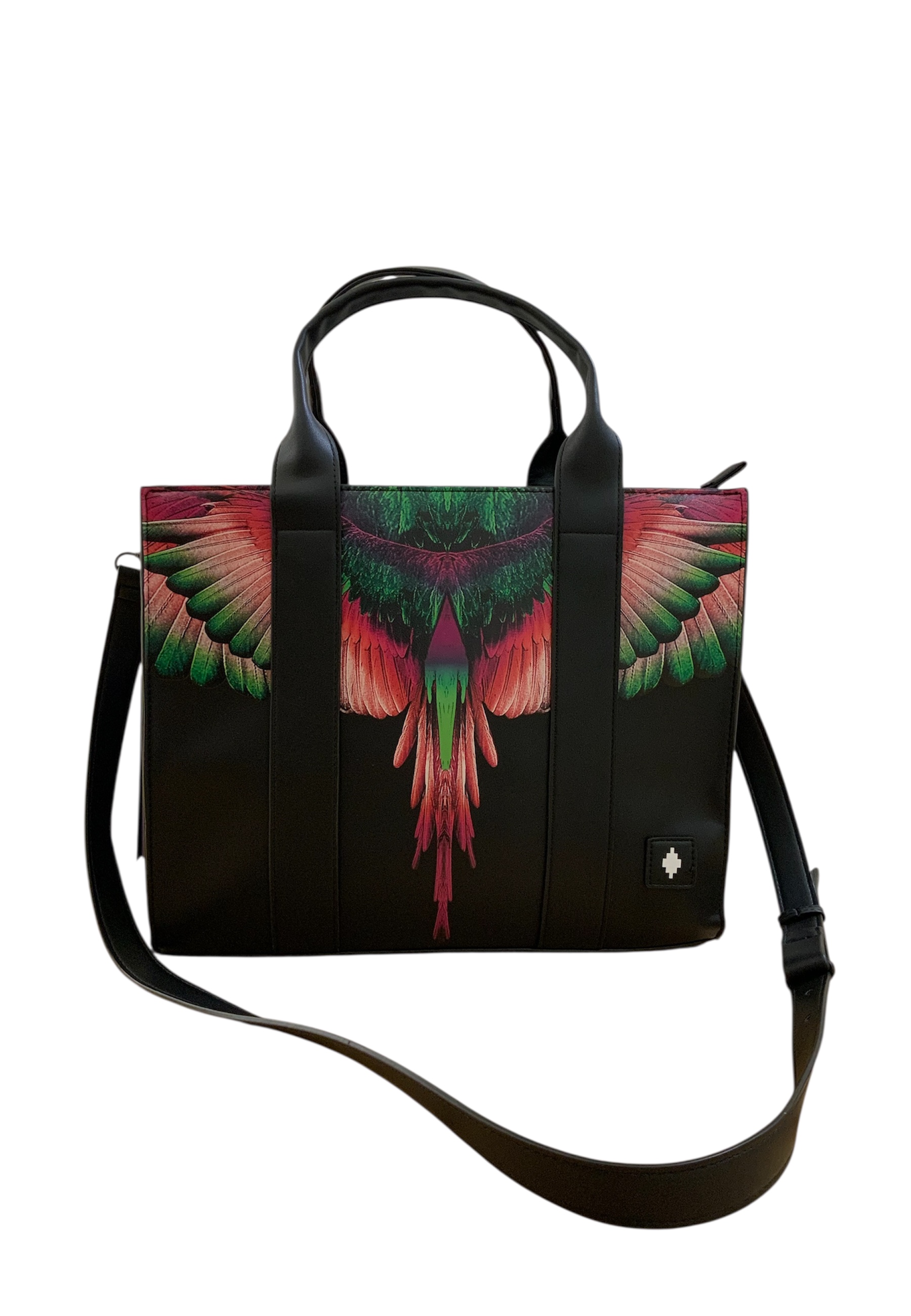 Country Of Milan Hand Bag With Shoulder Strap Woman  Pink Wings Print In Black