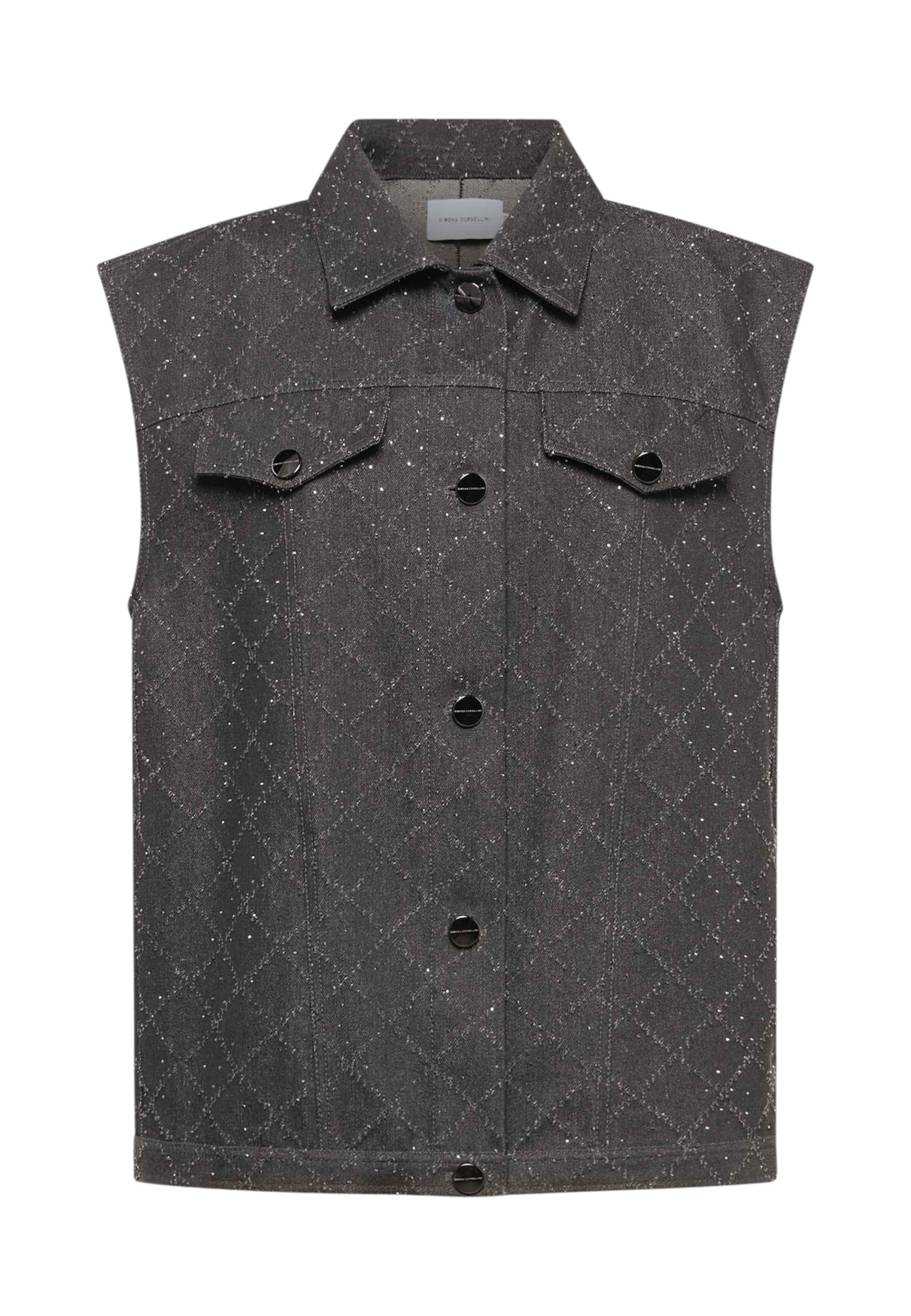 Simona Corsellini Women's Jeans Vest  With Strass In Gray