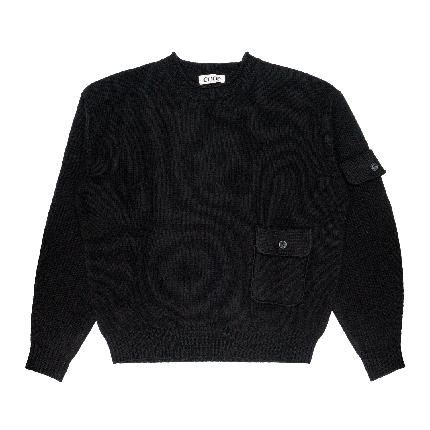 Men Coor wool cropped pocket crewneck