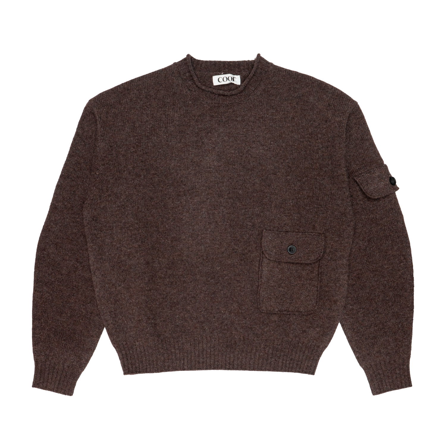 Men Coor wool cropped pocket crewneck