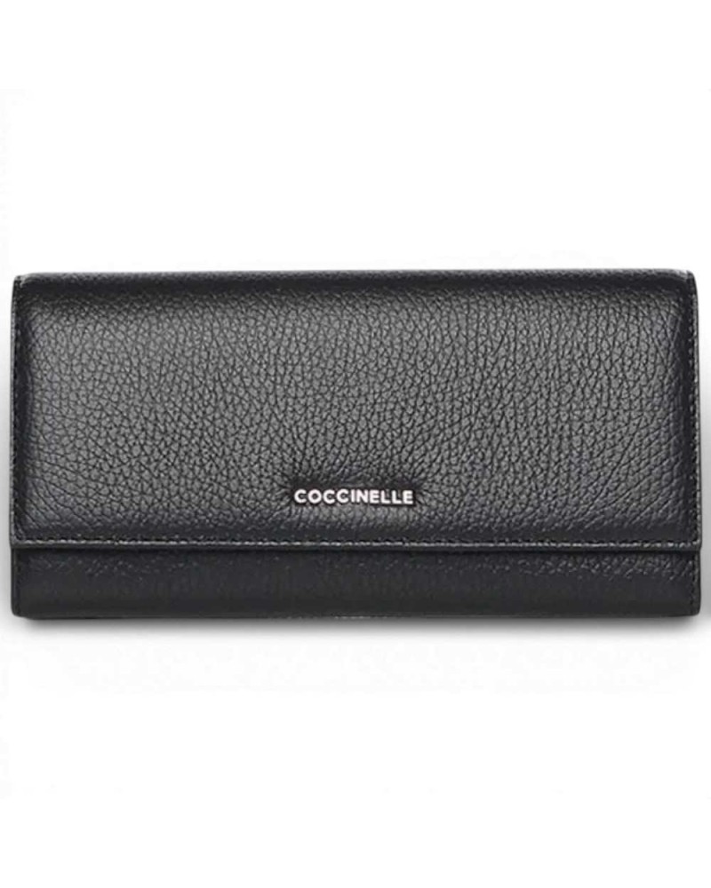 Coccinelle Portefeuille en cuir noir metallise doux pour femme