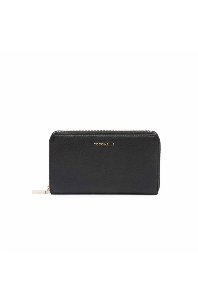 Portefeuille Coccinelle metallise doux femme en cuir noir - E2mw5113201001
