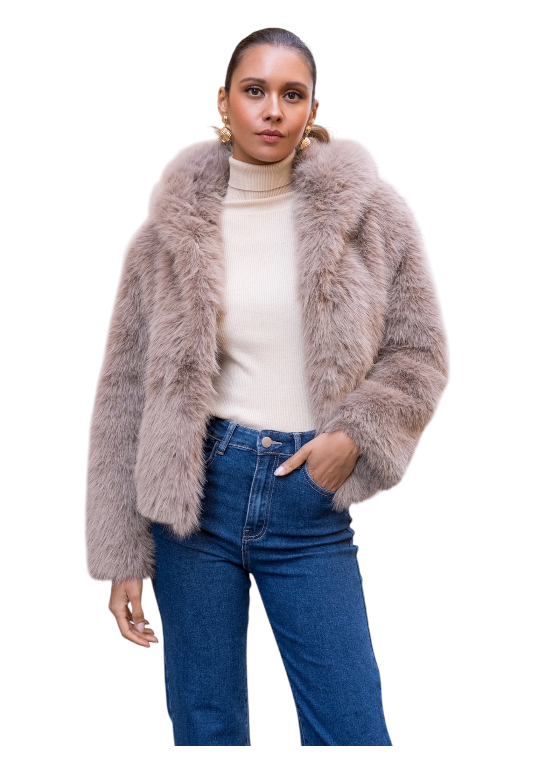Attentif-paris Short Coat In Faux Fur Long With Hood Woman Attentif Paris In Purple