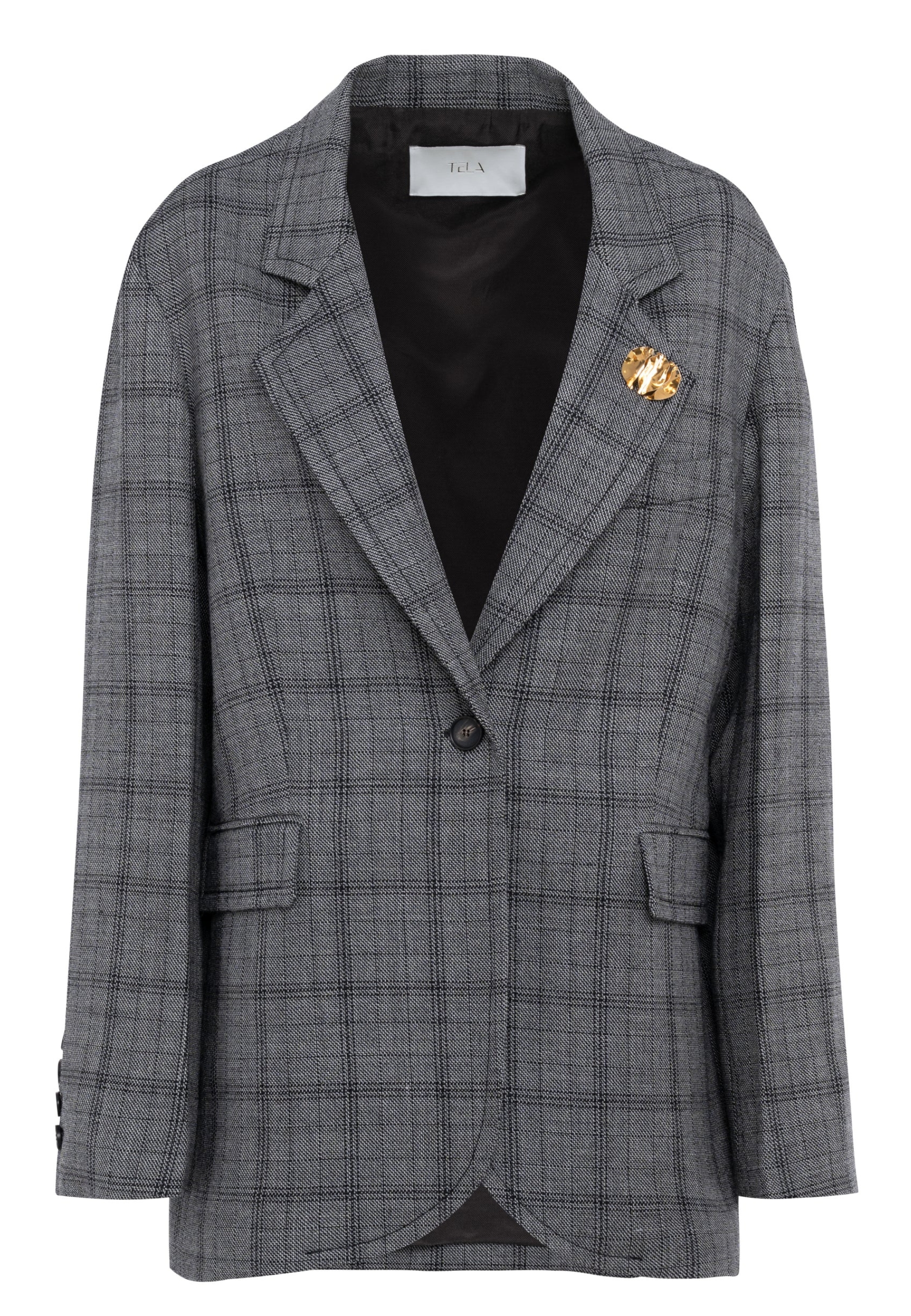 Einfarbiger Blazer Tela in Wolle mit goldener Brosche