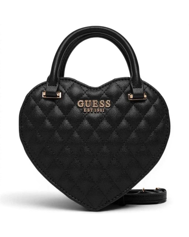 Guess Sac Coeur Atabey Sac de Forme Coeur Noir Femme en Matiere Synthetique avec logo 4G
