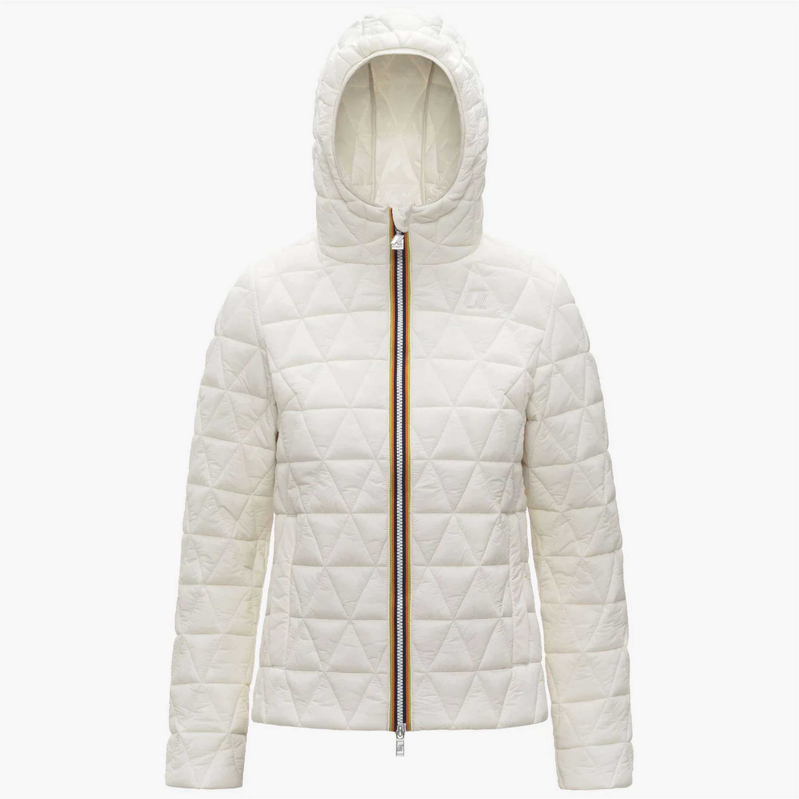 Kurz geschnitten Jacke Frau Kway Lil Diamant gesteppt warm weiB mit gepolsterter Kapuze