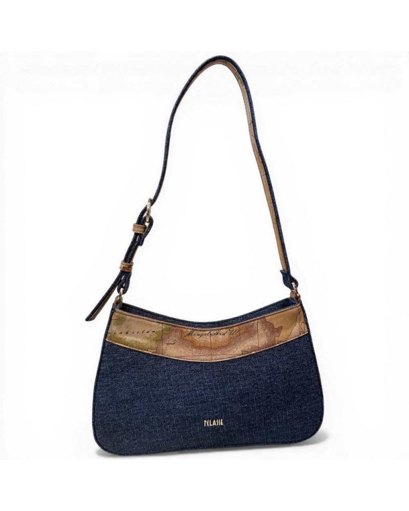 Alviero Martini Prima Classe Shoulder Bag Donna Blu Jeans Sandy Belt in Tessuto Geo Classic