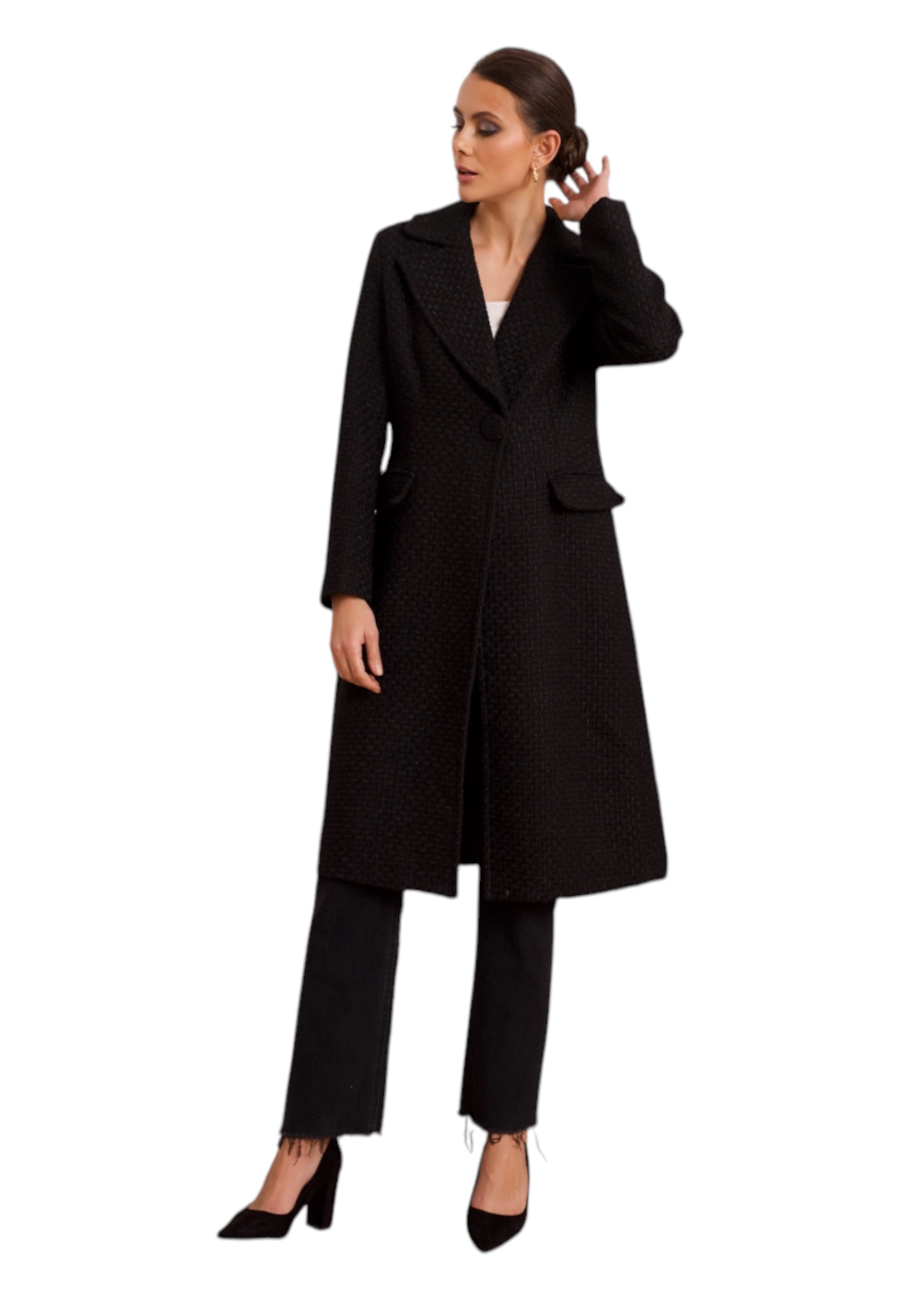 Attentif-paris Coat Long Adhering Containing Wool Woman Attentif Paris In Black