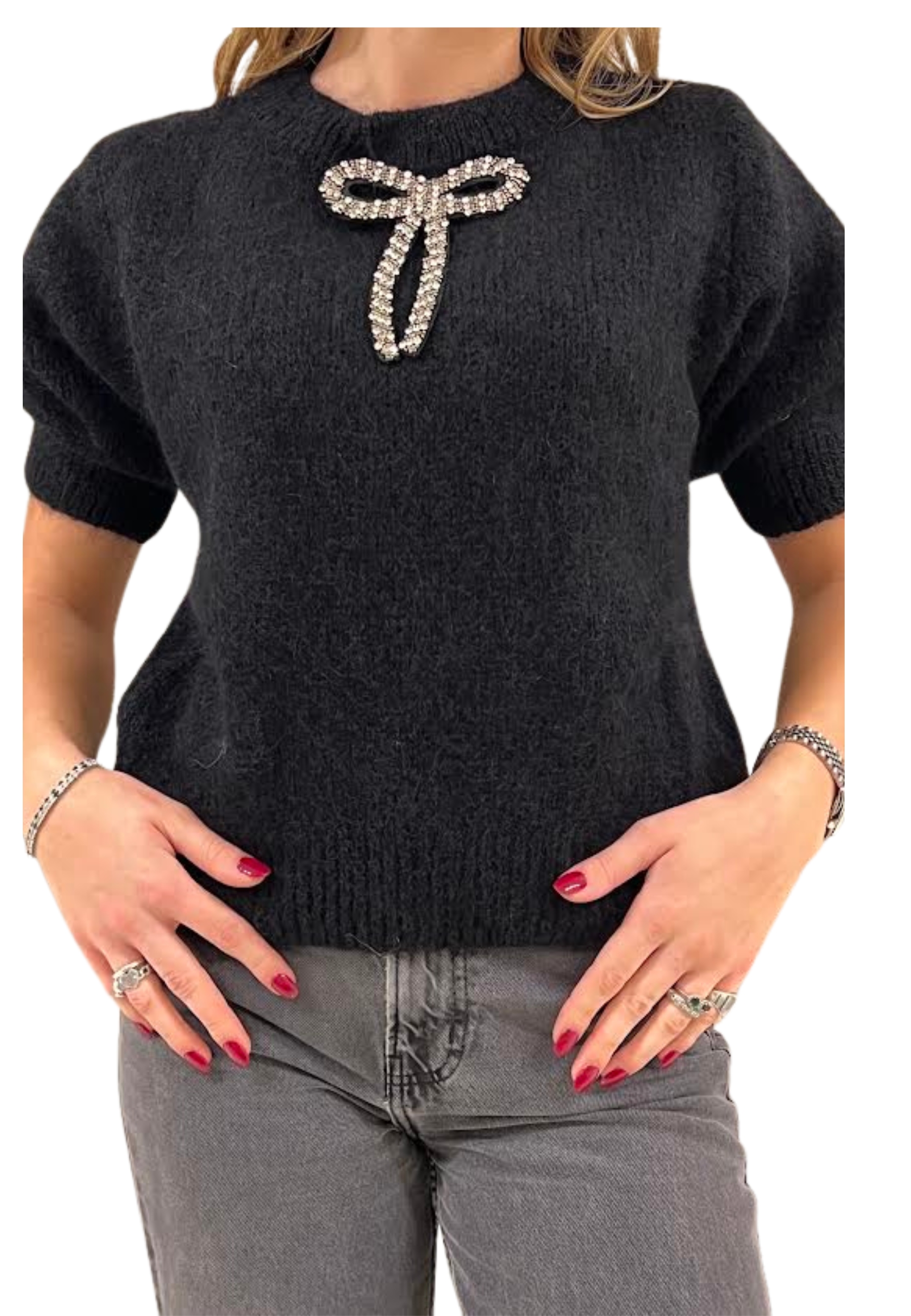 Dixie Women's Sweater Short Sleeve In Black