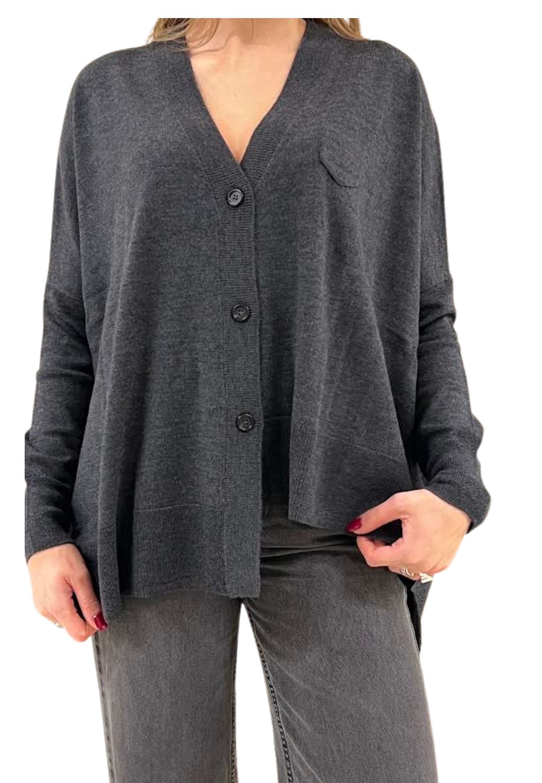 Meimeij Cardigan Over Woman  Asymmetrical In Gray