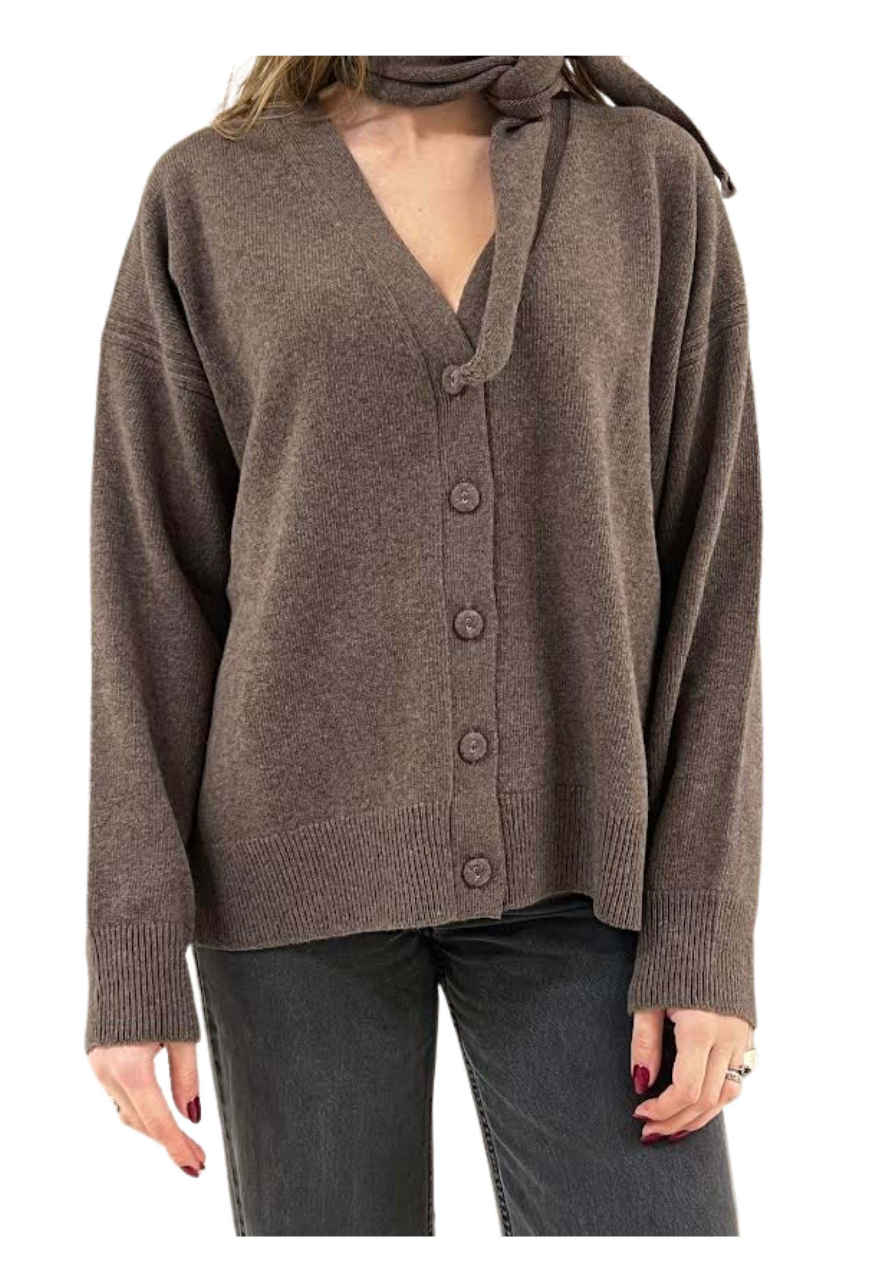 Meimeij Cardigan Woman With Detail In The Neck In Brown