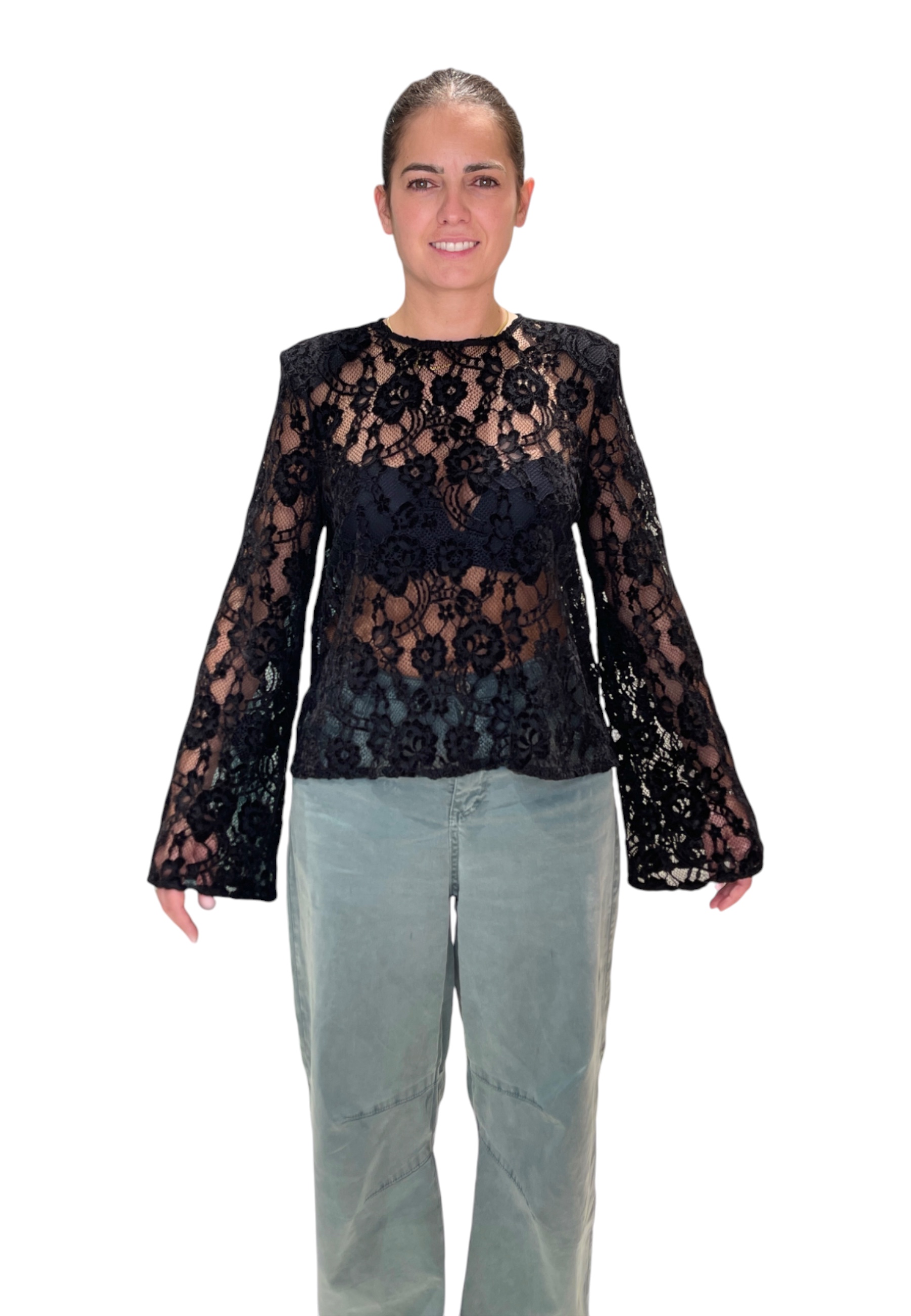 Please T-shirt Lace Woman  In Black