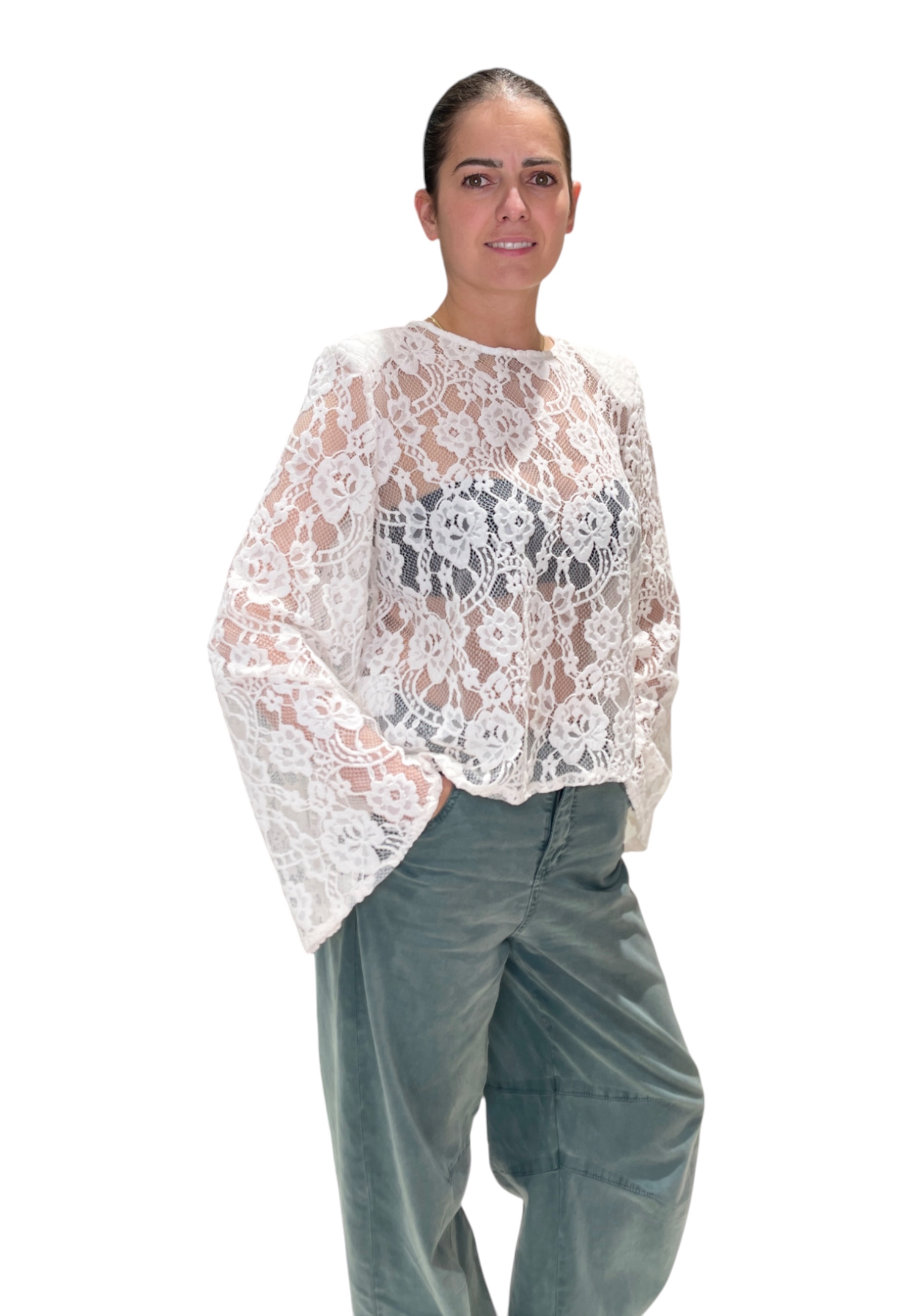 Please T-shirt Lace Woman  In White