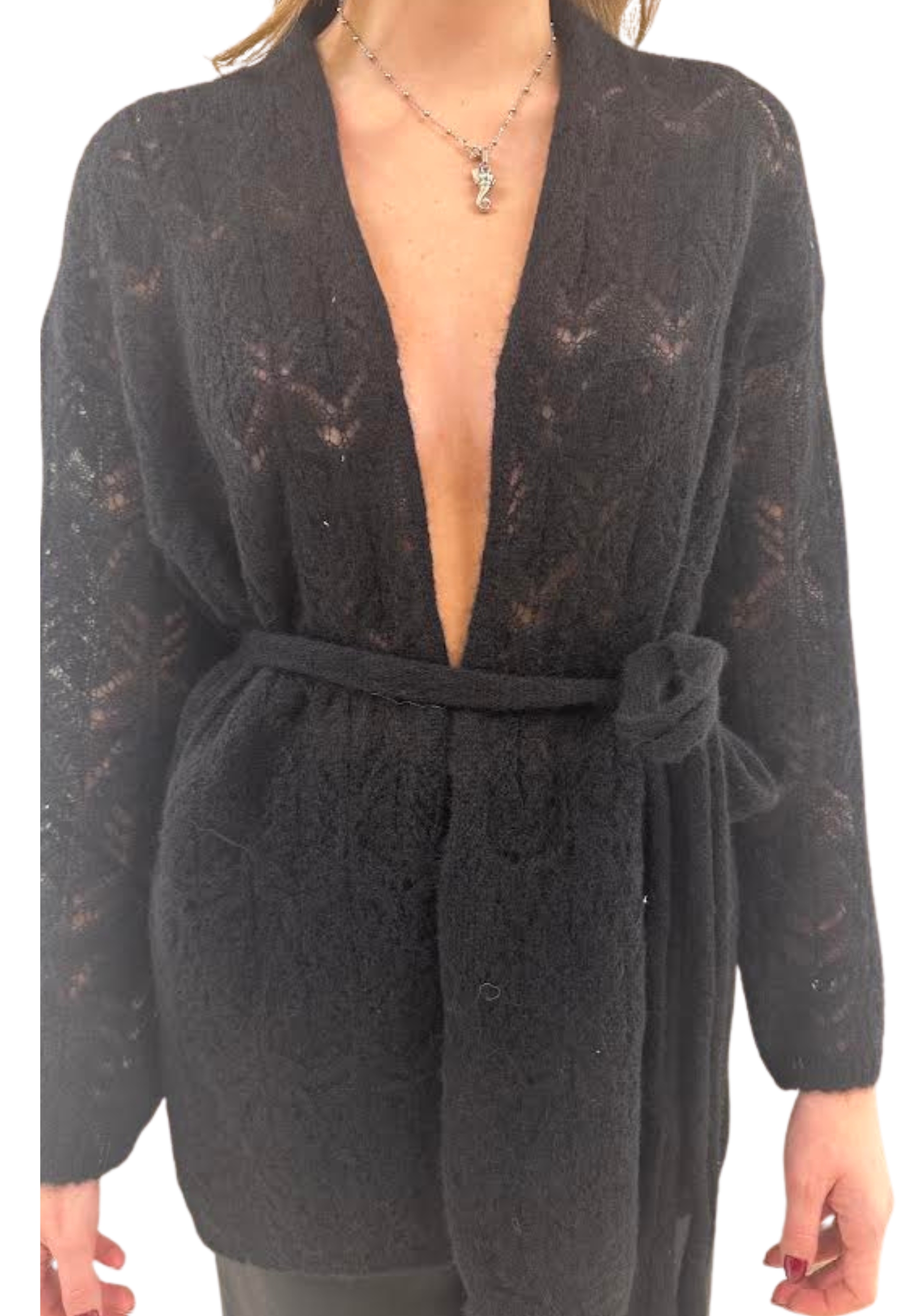Akep Cardigan Woman  In Point Lace In Black