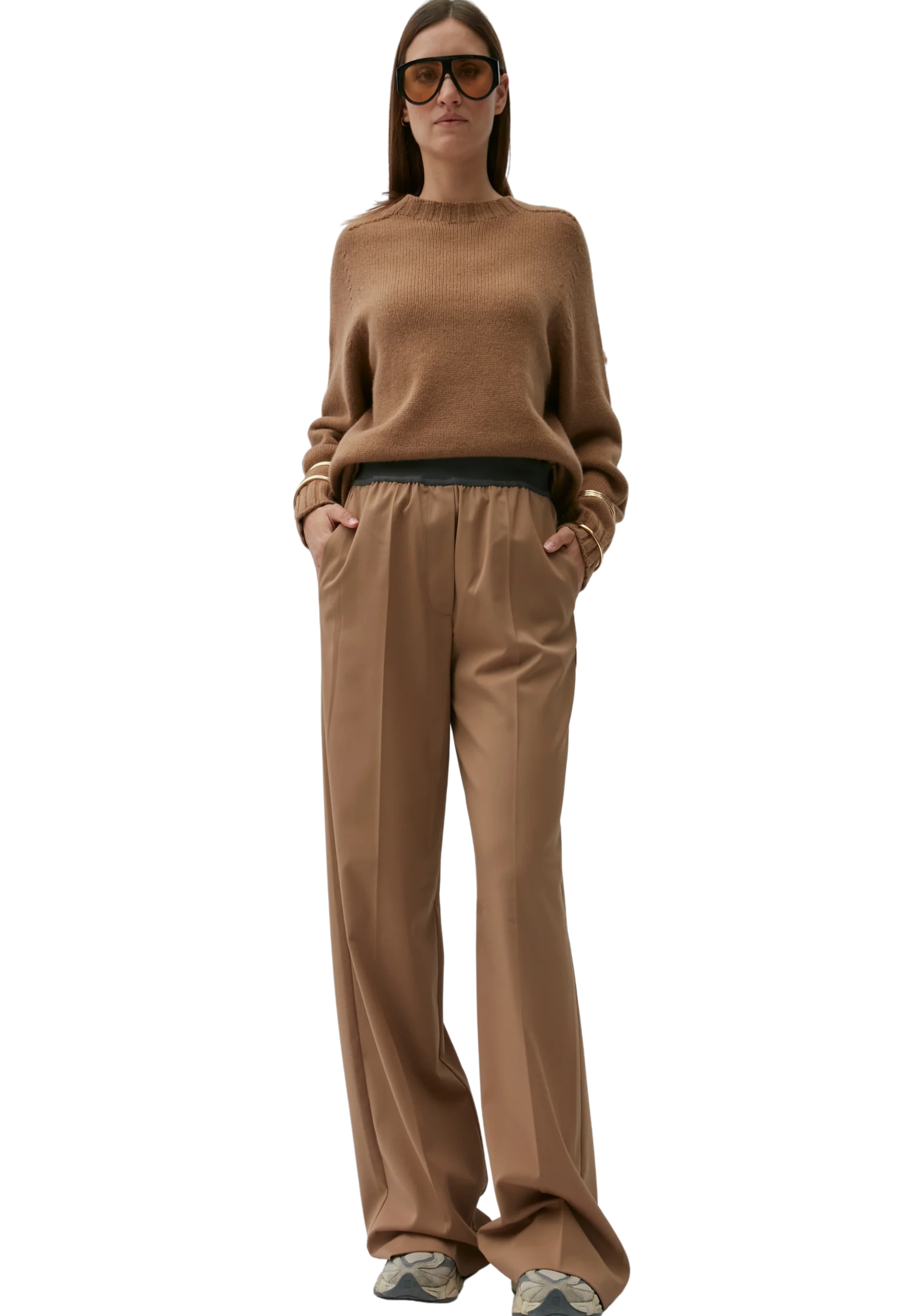 The M Women's Trousers  Elastic Waist In Sand