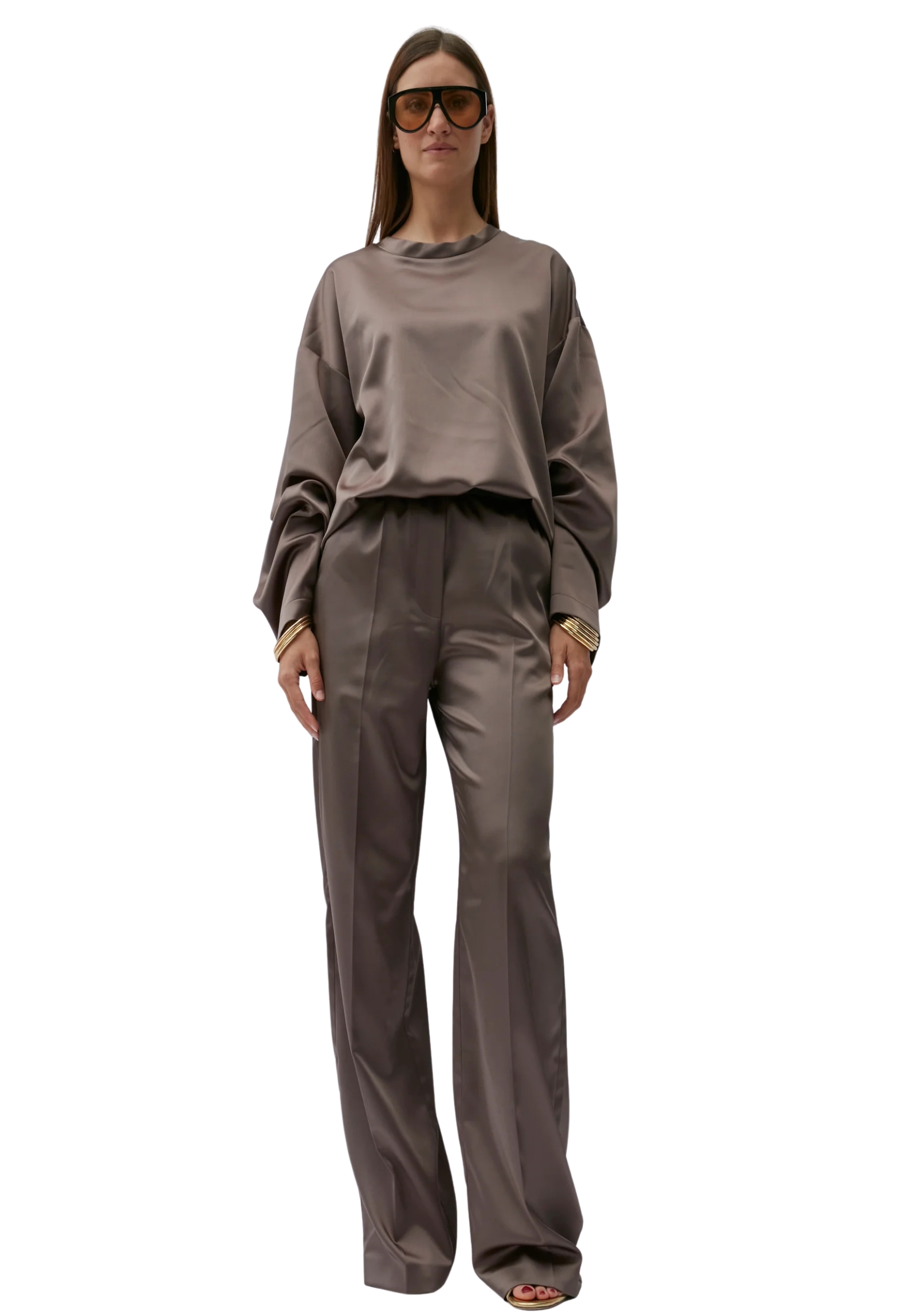 The M Women's Trousers  Elastic Waist In Brown