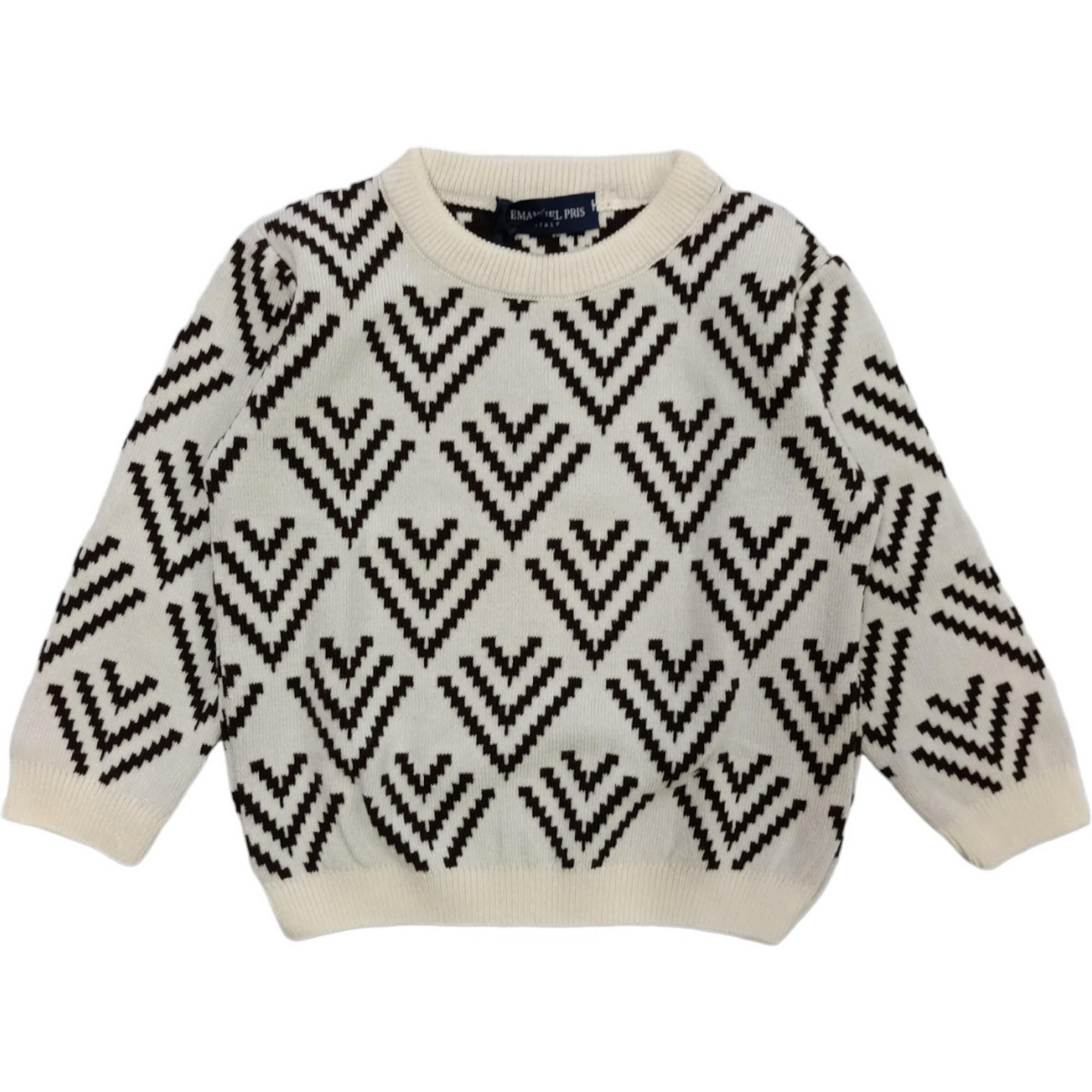 Emanuel Pris - Fant Sweater Panna/brown Paricollo Emg7041n In White