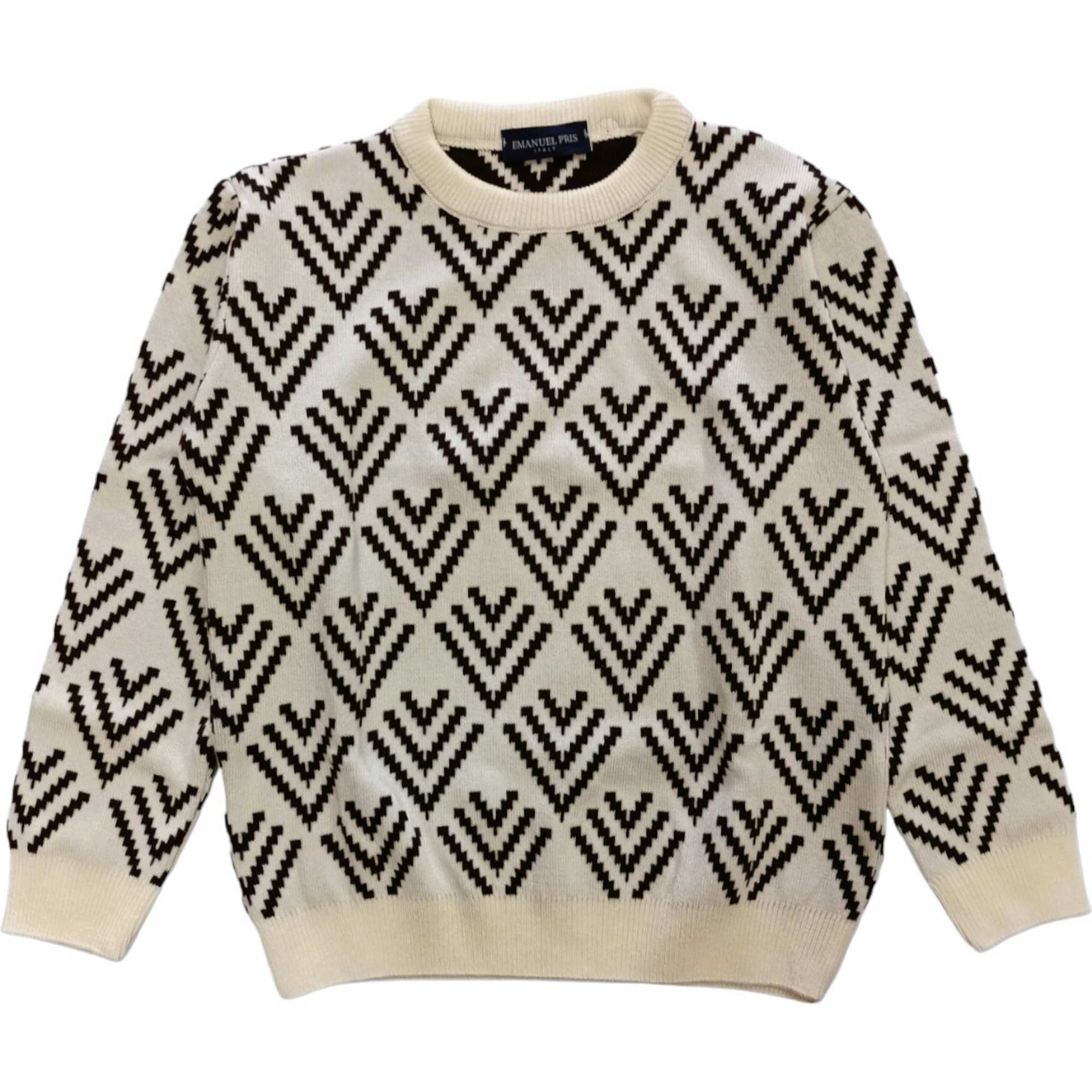 Emanuel Pris - Fant Sweater Panna/brown Paricollo Emg7041b In White