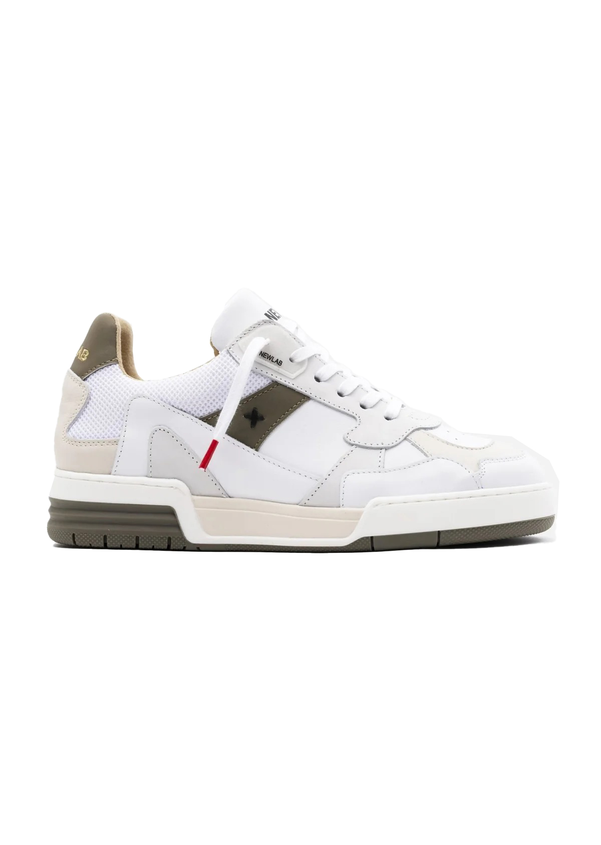 Newlab - White Leather And White Nubuck Basket/i02white/oliv Sneaker