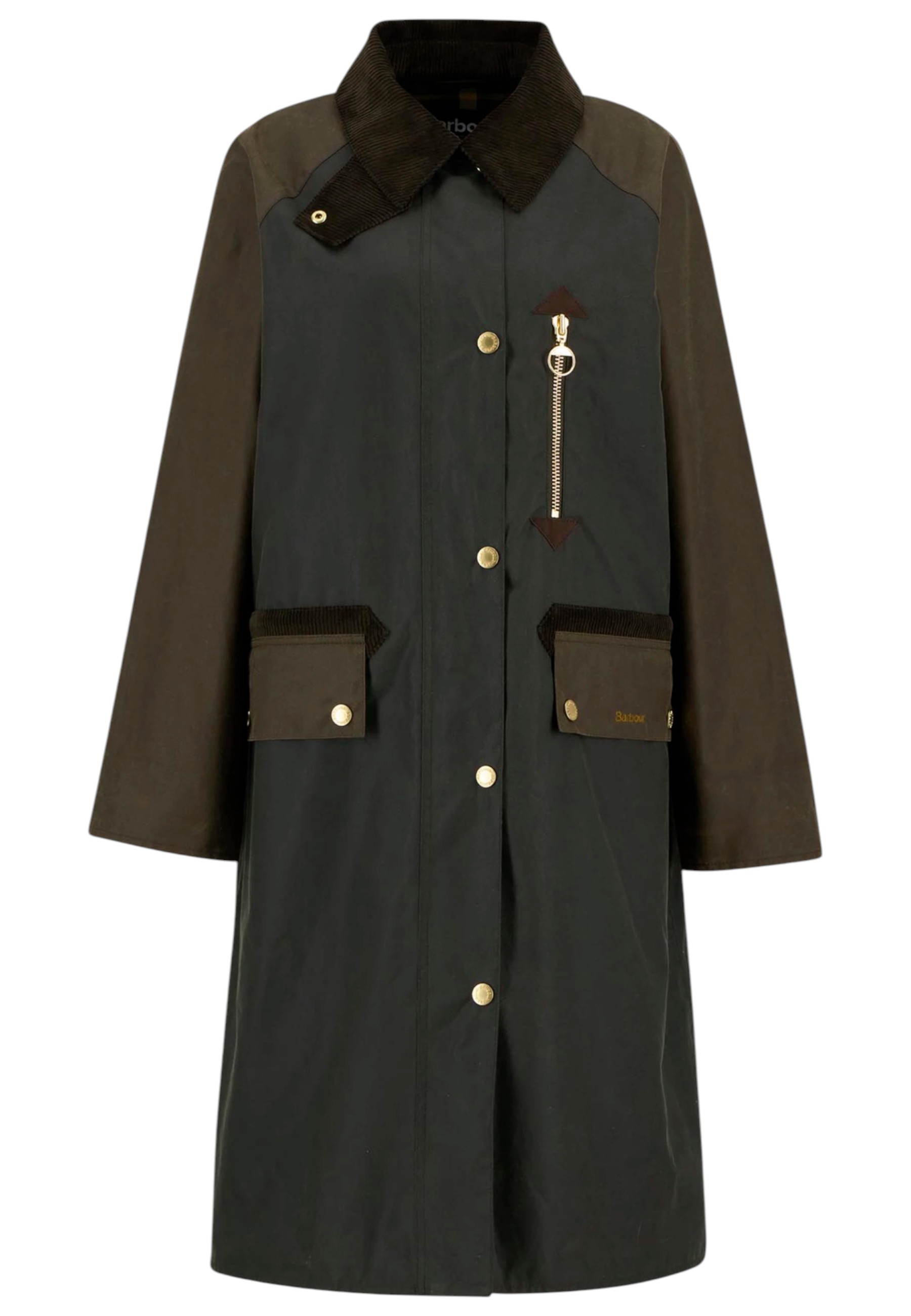 Barbour Singled Breasted Zip Detailed Coat In Green
