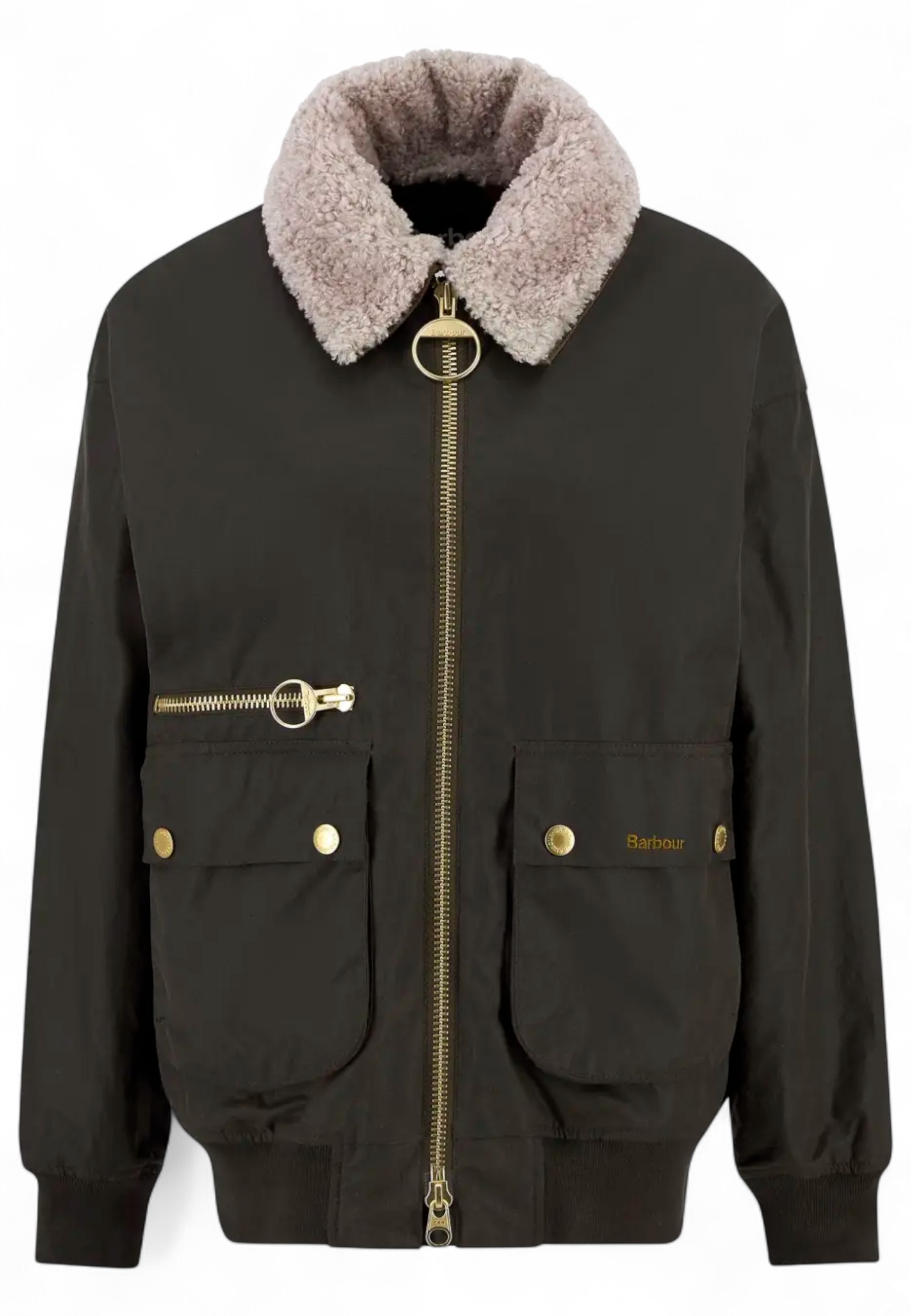 Barbour Womens Archive Olive Maxine Faux-fur-collar Waxed-cotton Jacket In Green