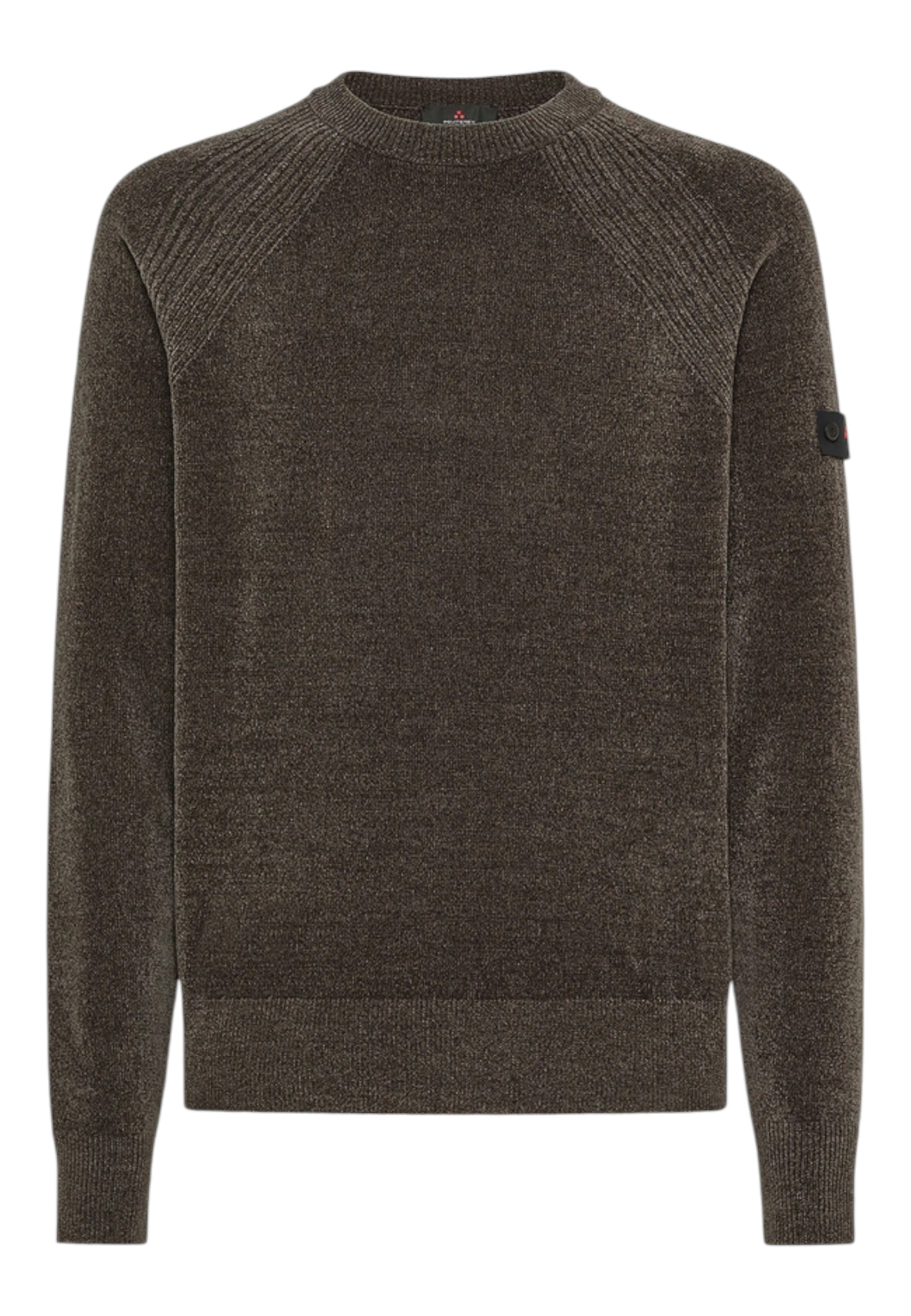 Peuterey Soft Chenille Knit Pullover With Ribbed Details In Brown