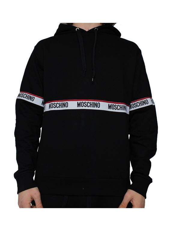 Moschino Black Logo Tape Cotton Hoodie In Black