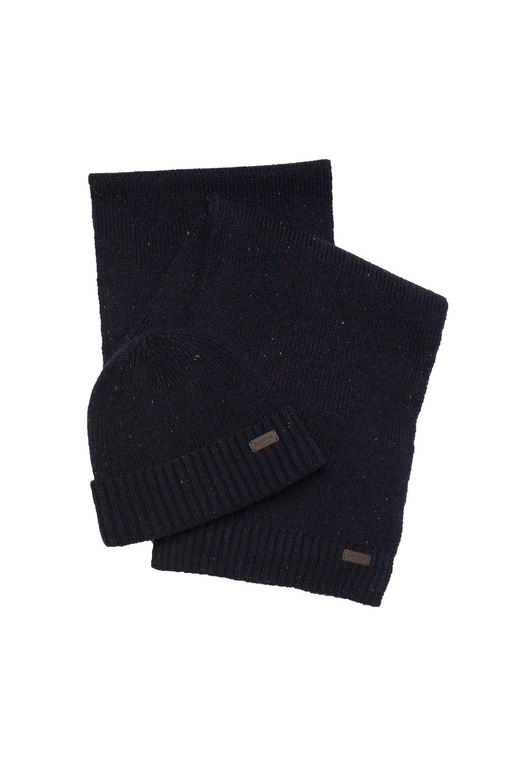 Barbour Mens Navy Carlton Fleck Wool-blend Beanie And Scarf Gift Set In Blue