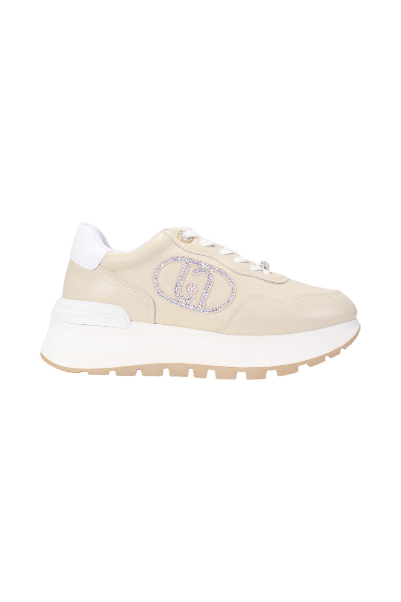 Liujo Leather Sneakers With Jewel Logo Woman Liu Jo Bf4057px331 Burro In White