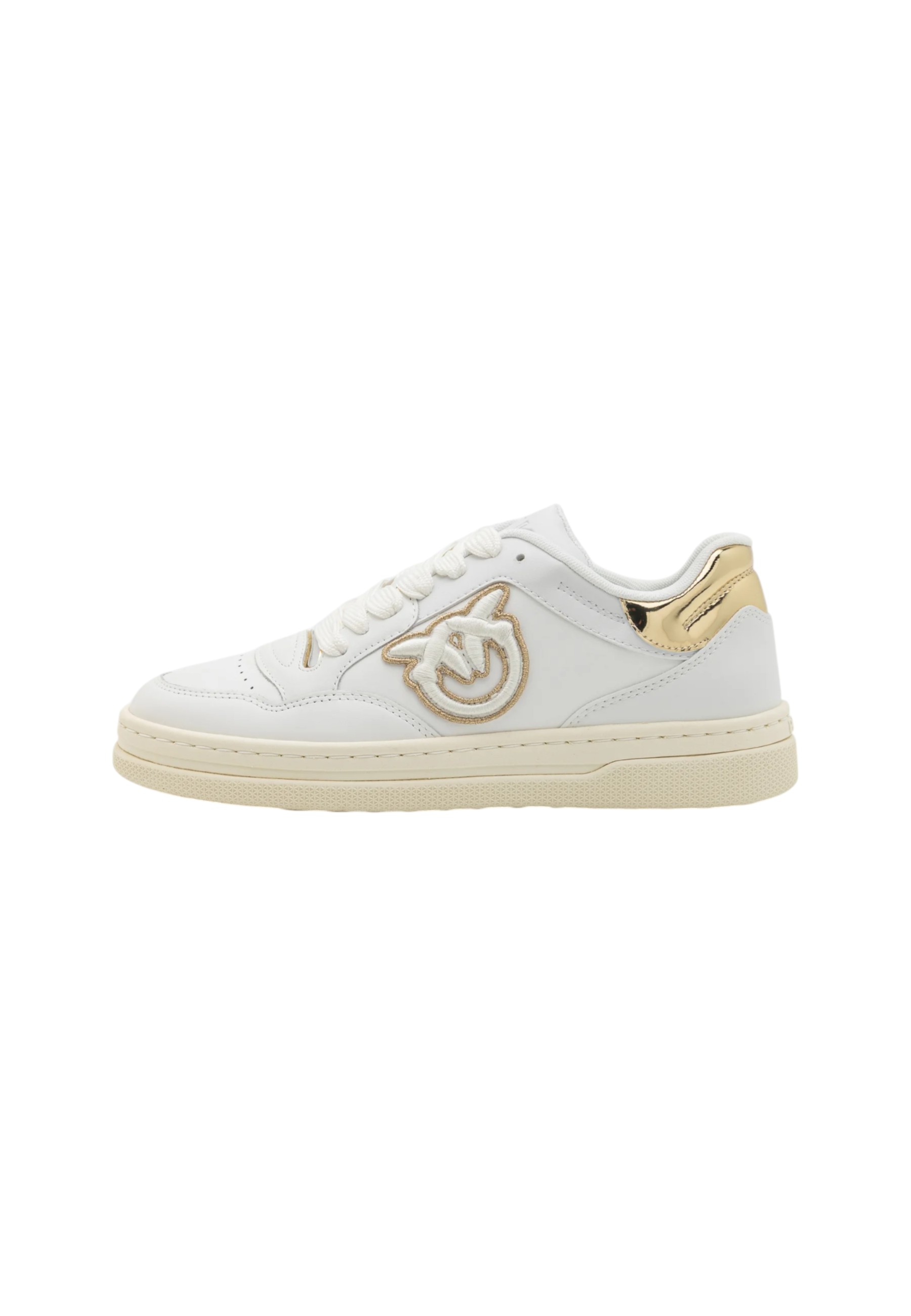 Pinko Low Top Leather Sneakers With Metallic Accents In White