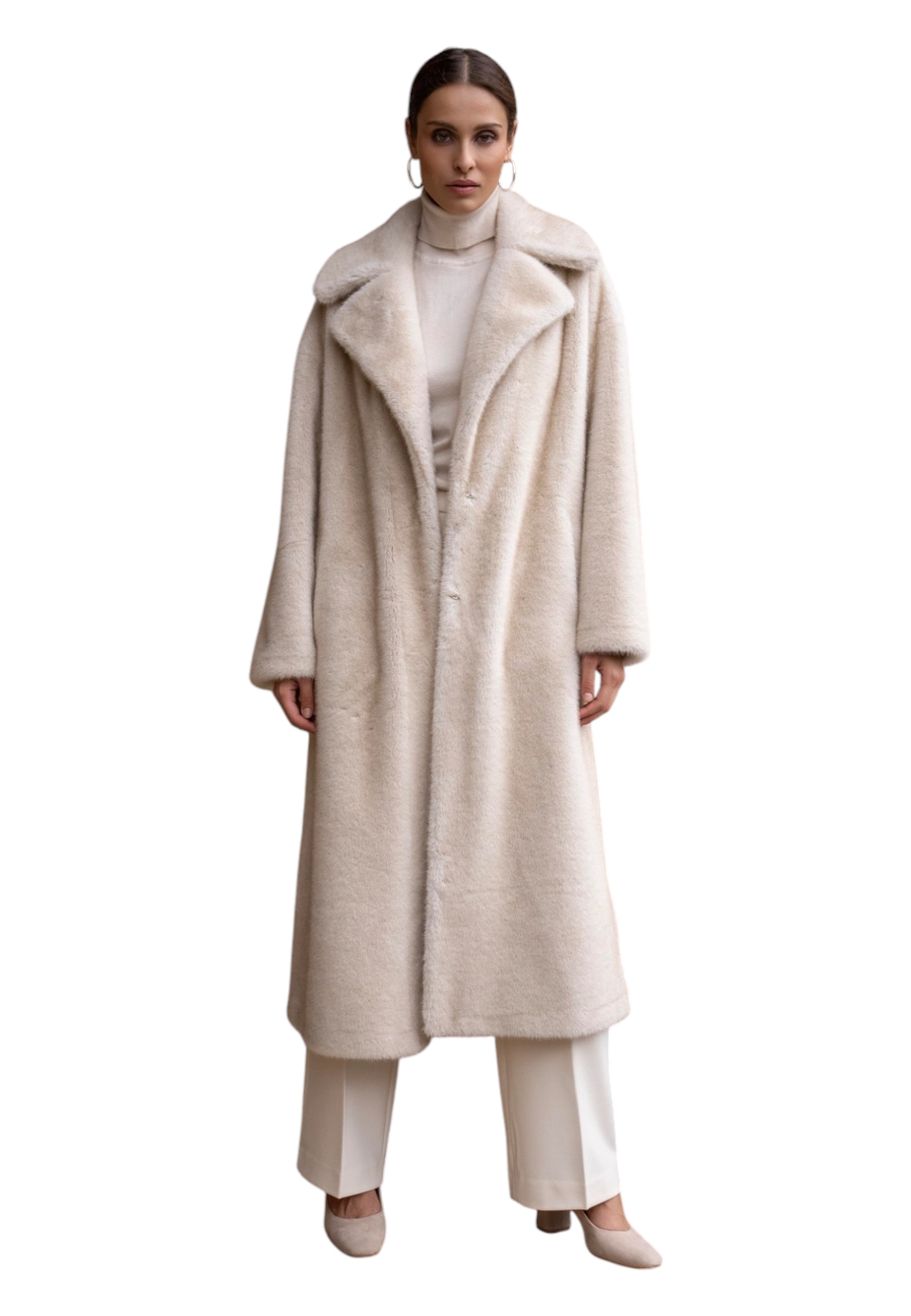 Attentif-paris Long Coat In Synthetic Fur With Revers Collar Woman Attentif Paris In Sand