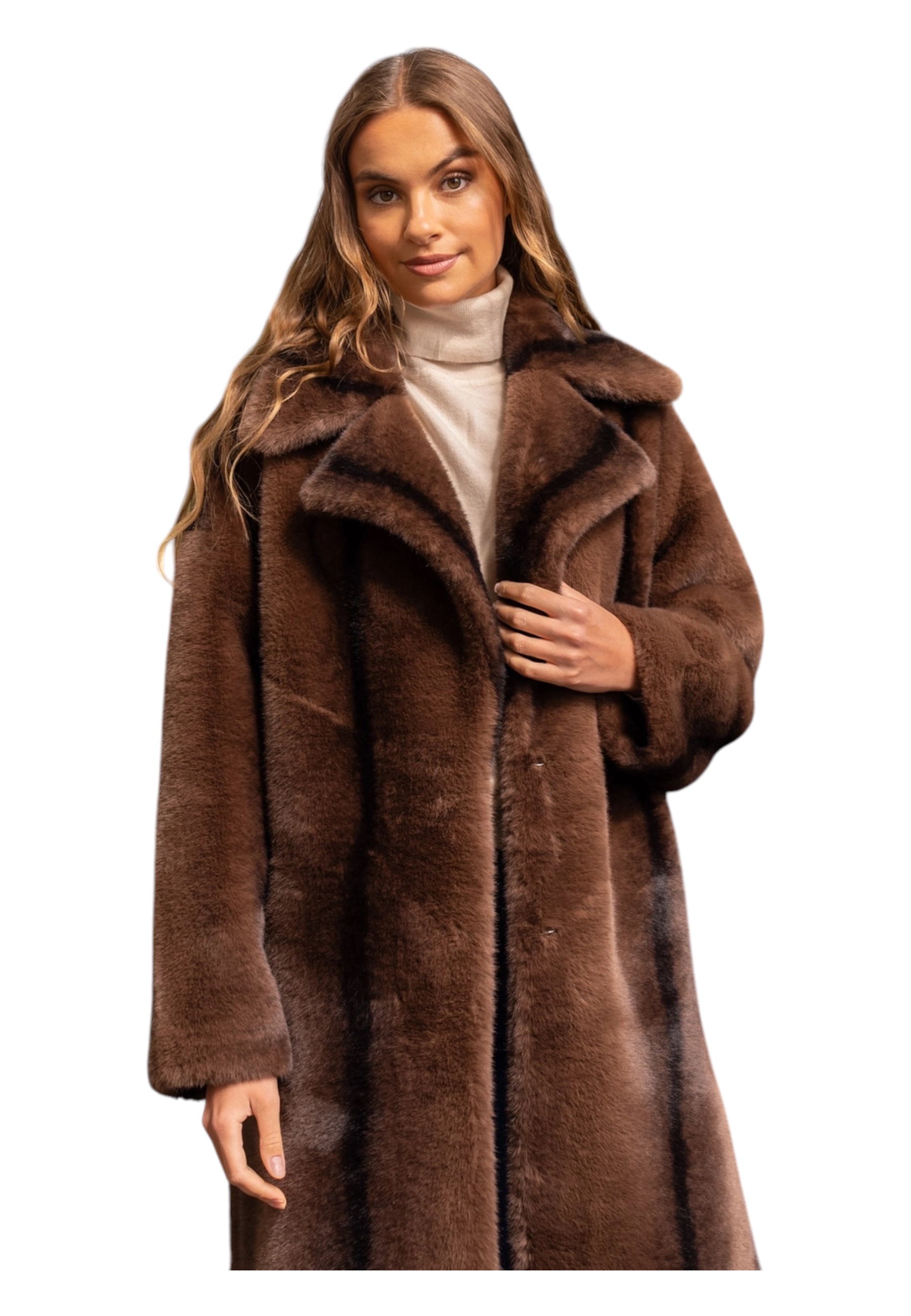 Attentif-paris Long Coat In Synthetic Fur With Revers Collar Woman Attentif Paris In Brown